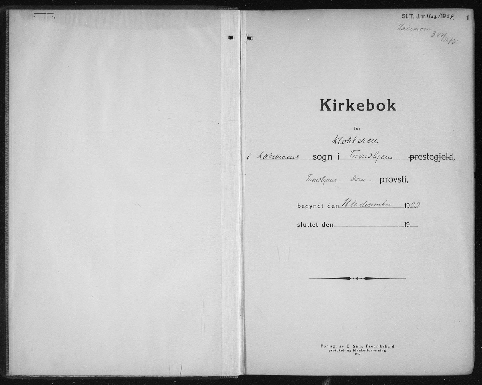 Ministerialprotokoller, klokkerbøker og fødselsregistre - Sør-Trøndelag, AV/SAT-A-1456/605/L0260: Klokkerbok nr. 605C07, 1922-1942, s. 1