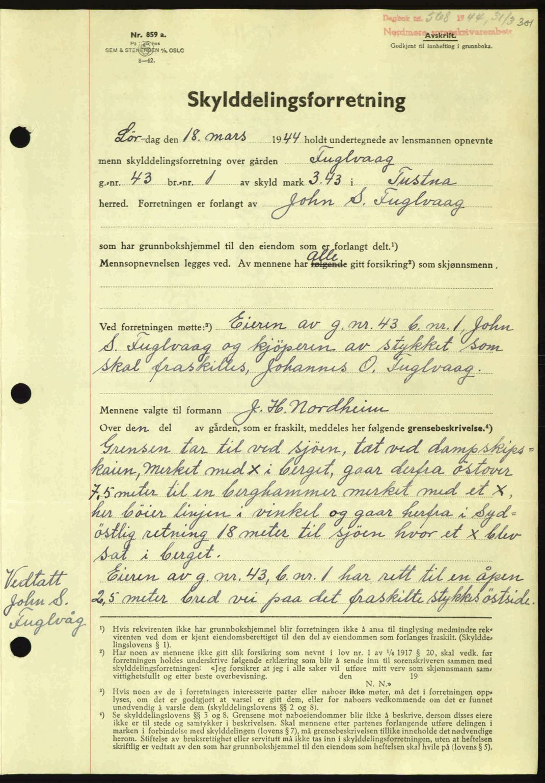 Nordmøre sorenskriveri, AV/SAT-A-4132/1/2/2Ca: Pantebok nr. A97, 1944-1944, Dagboknr: 568/1944