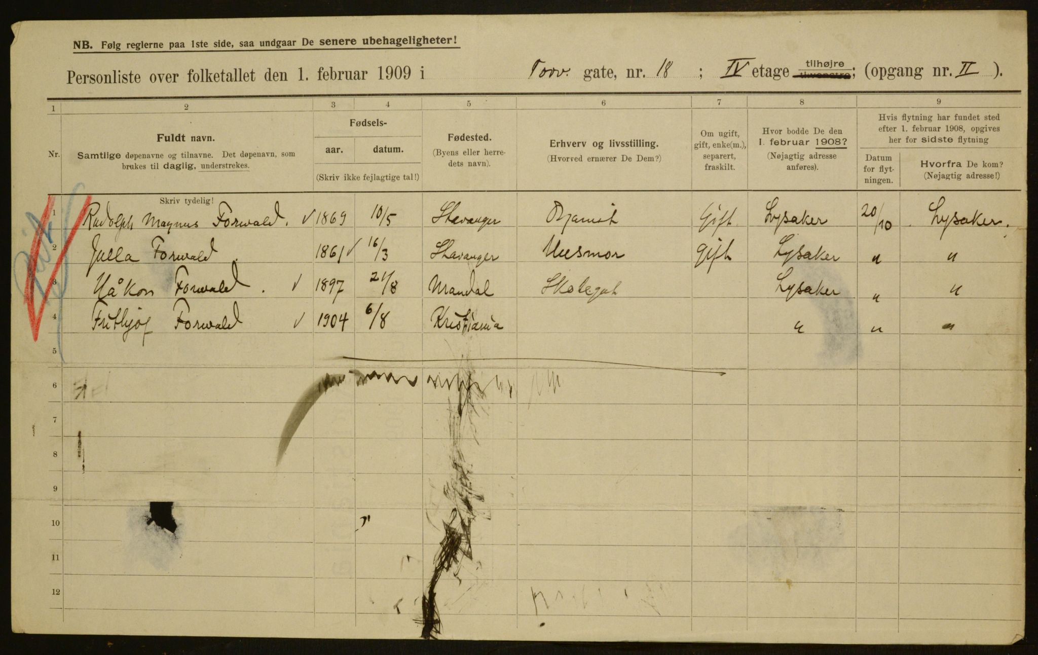 OBA, Kommunal folketelling 1.2.1909 for Kristiania kjøpstad, 1909, s. 103442