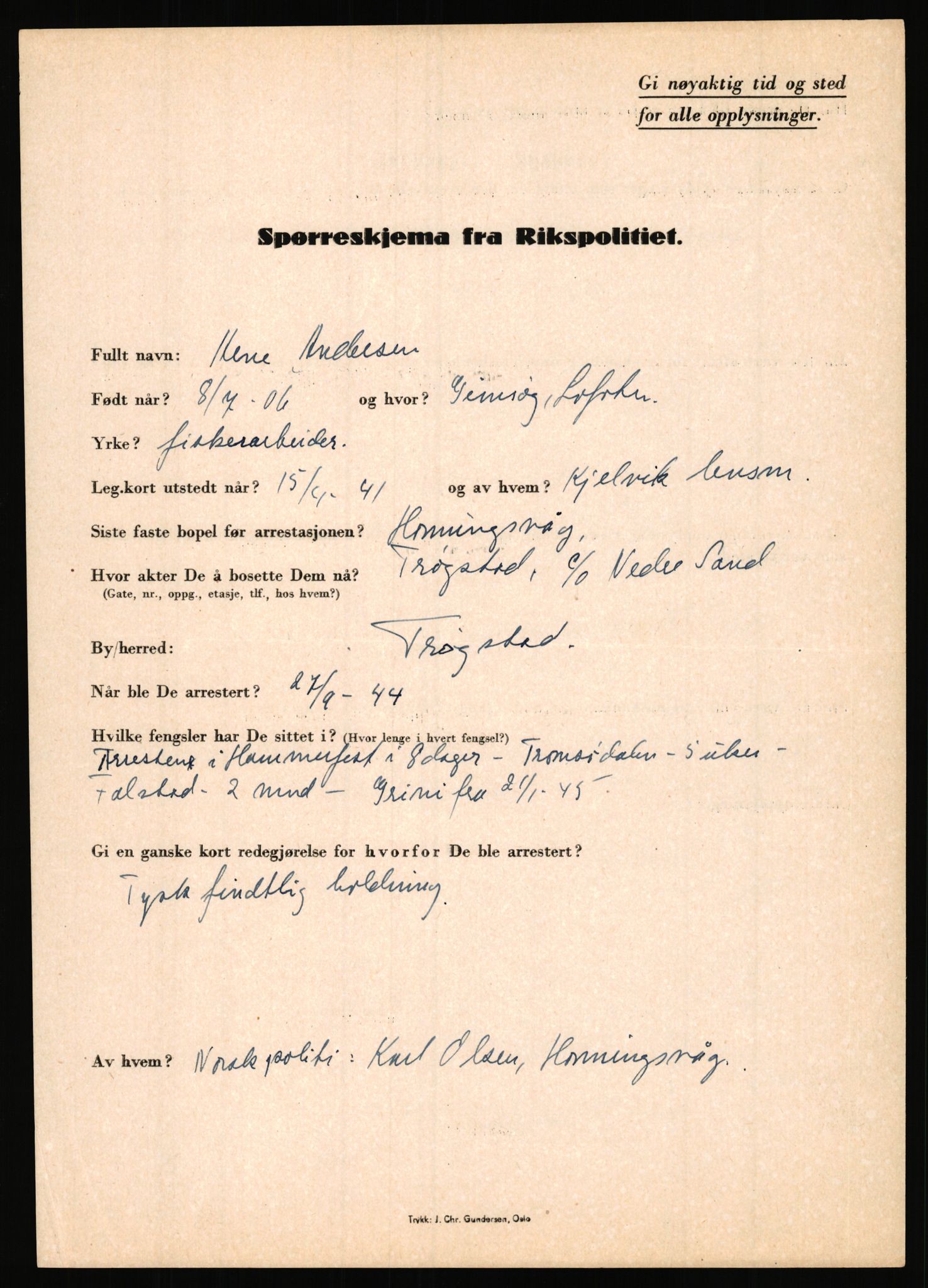 Rikspolitisjefen, AV/RA-S-1560/L/L0001: Abelseth, Rudolf - Berentsen, Odd, 1940-1945, s. 256