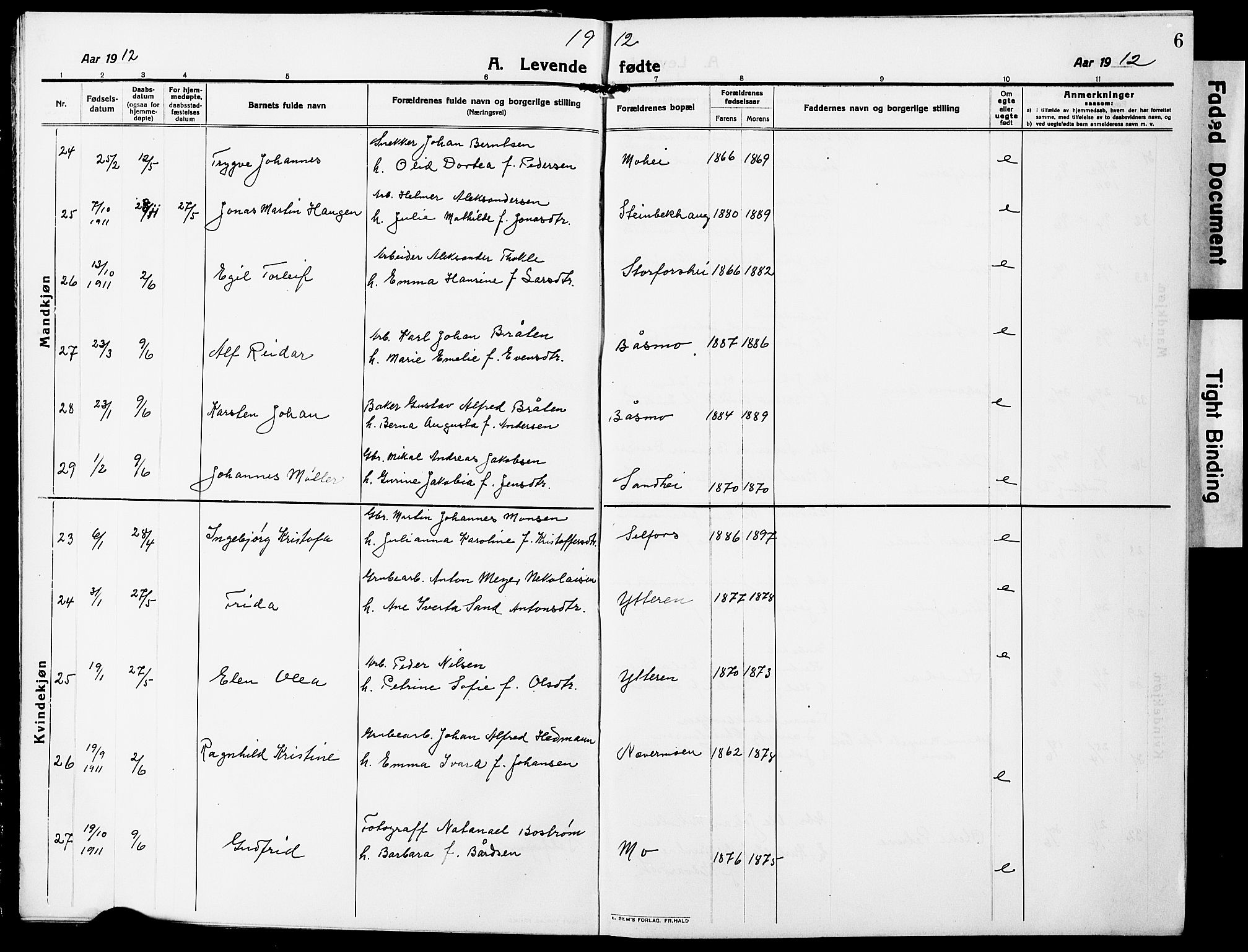 Ministerialprotokoller, klokkerbøker og fødselsregistre - Nordland, SAT/A-1459/827/L0423: Klokkerbok nr. 827C12, 1912-1930, s. 6