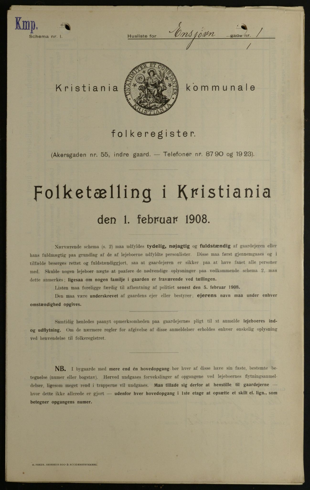 OBA, Kommunal folketelling 1.2.1908 for Kristiania kjøpstad, 1908, s. 19981