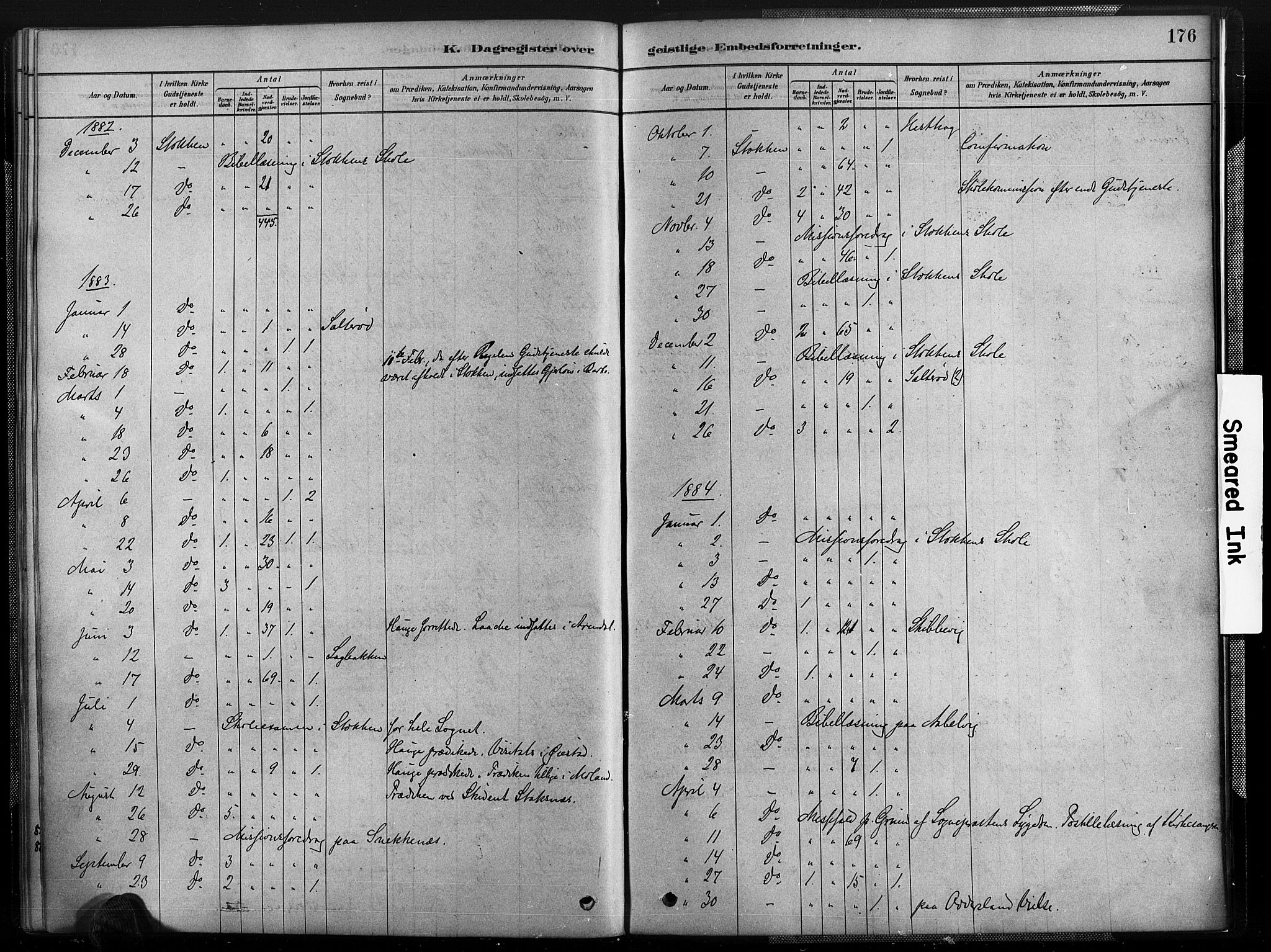 Austre Moland sokneprestkontor, SAK/1111-0001/F/Fa/Fab/L0001: Ministerialbok nr. A 1, 1878-1898, s. 176