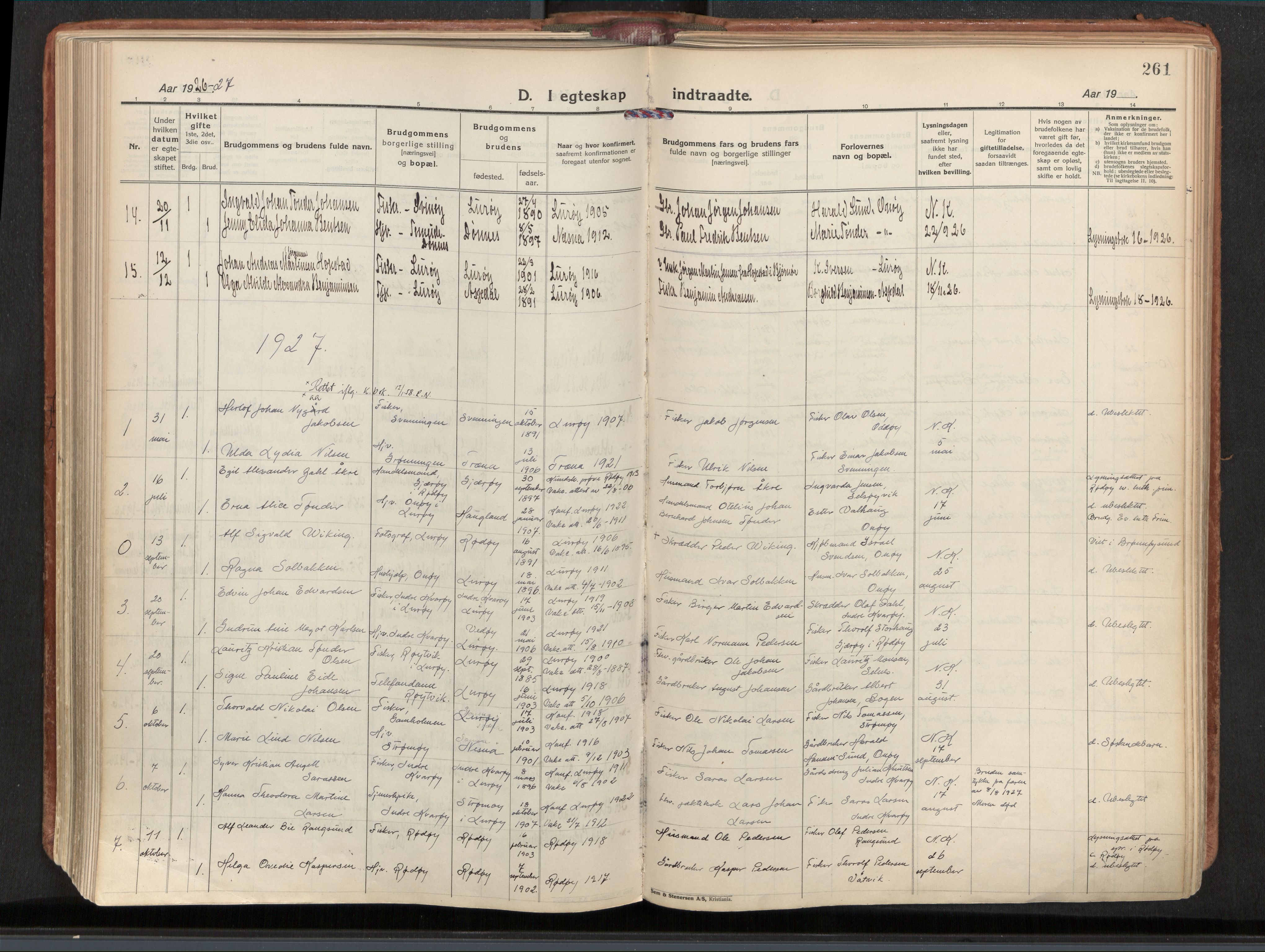 Ministerialprotokoller, klokkerbøker og fødselsregistre - Nordland, AV/SAT-A-1459/839/L0570: Ministerialbok nr. 839A07, 1923-1942, s. 261