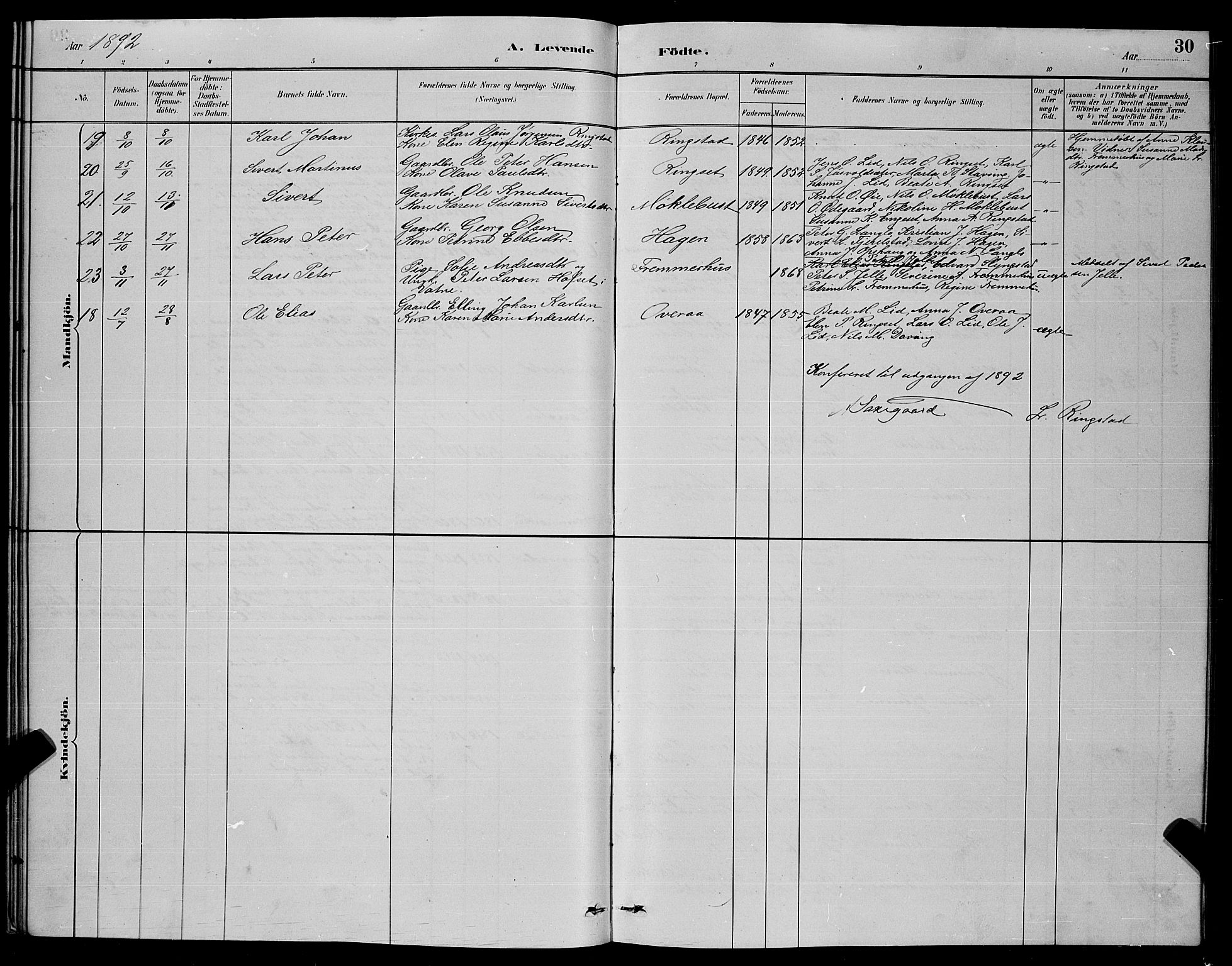 Ministerialprotokoller, klokkerbøker og fødselsregistre - Møre og Romsdal, AV/SAT-A-1454/520/L0292: Klokkerbok nr. 520C04, 1882-1901, s. 30