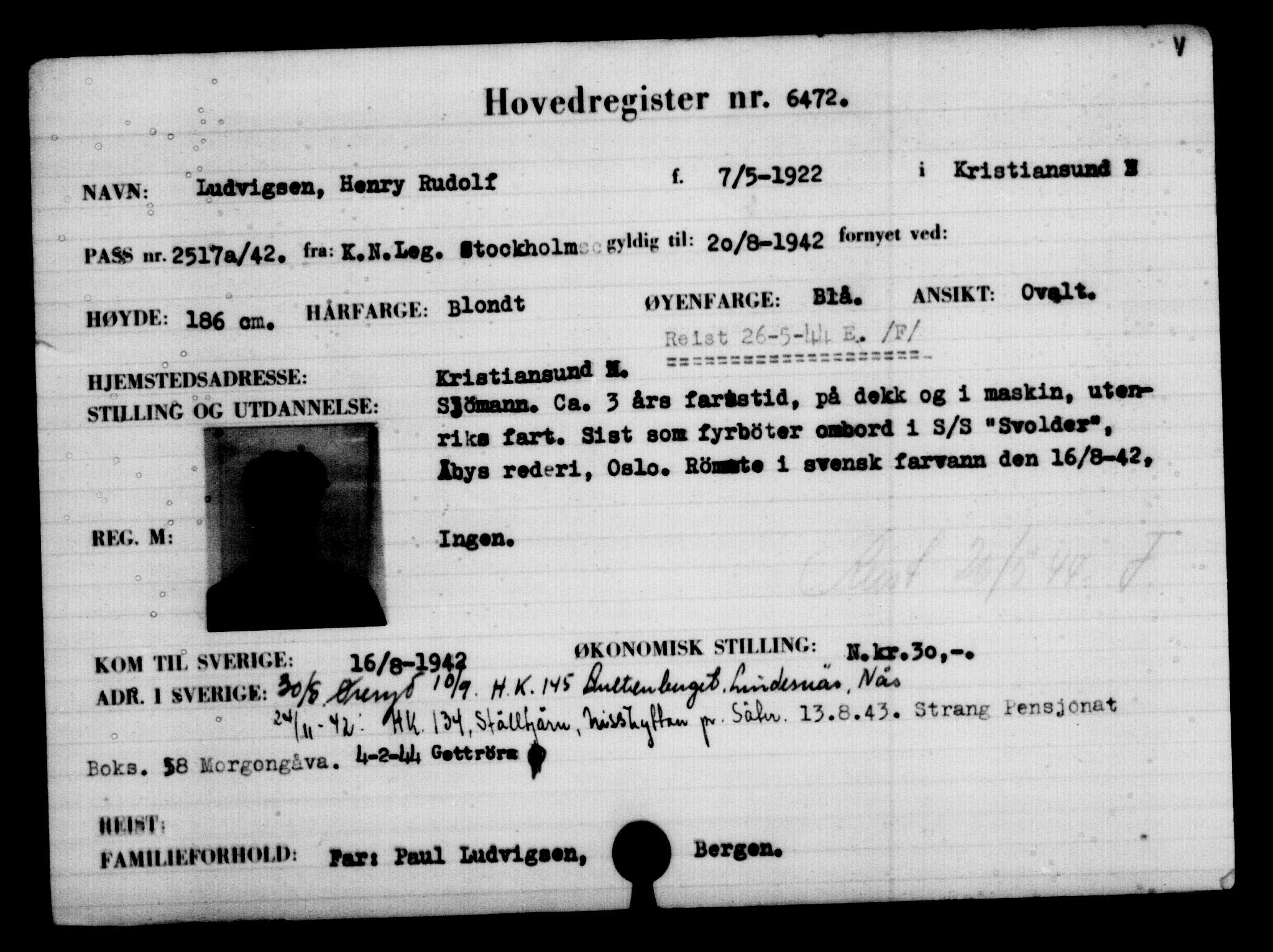 Utenriksstasjonene, Legasjonen i Stockholm, Flyktningkontoret, AV/RA-S-6753/V/Va/L0004: Kjesäterkartoteket, flyktninger med registreringsnr. 3496-6610, 1940-1945, s. 3524