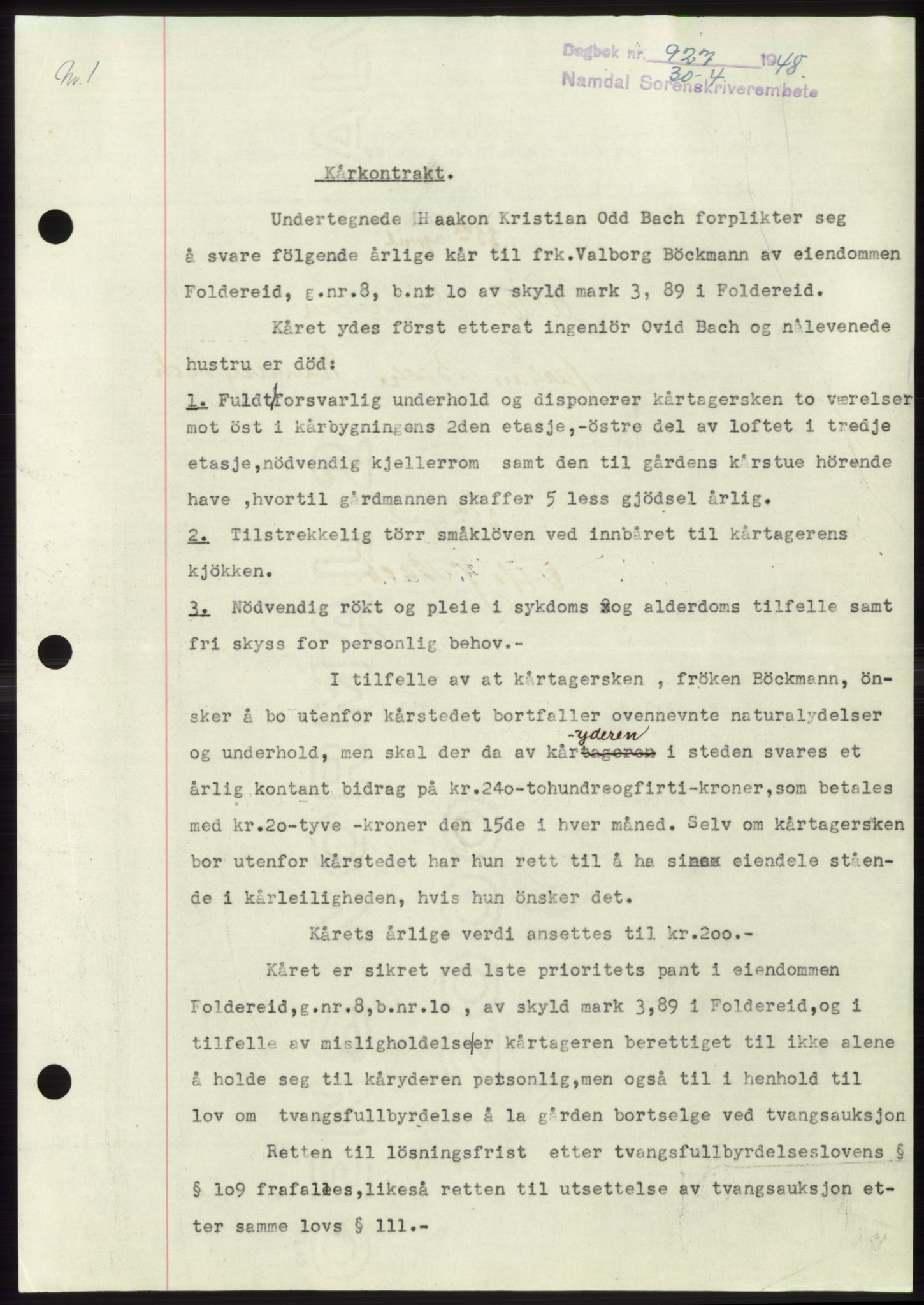 Namdal sorenskriveri, SAT/A-4133/1/2/2C: Pantebok nr. -, 1947-1948, Dagboknr: 927/1948