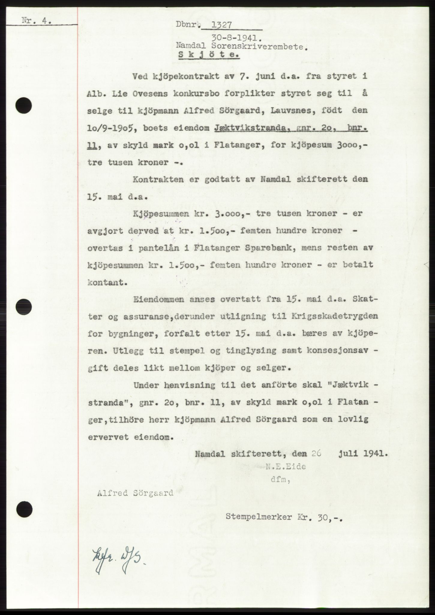 Namdal sorenskriveri, SAT/A-4133/1/2/2C: Pantebok nr. -, 1940-1941, Tingl.dato: 30.08.1941