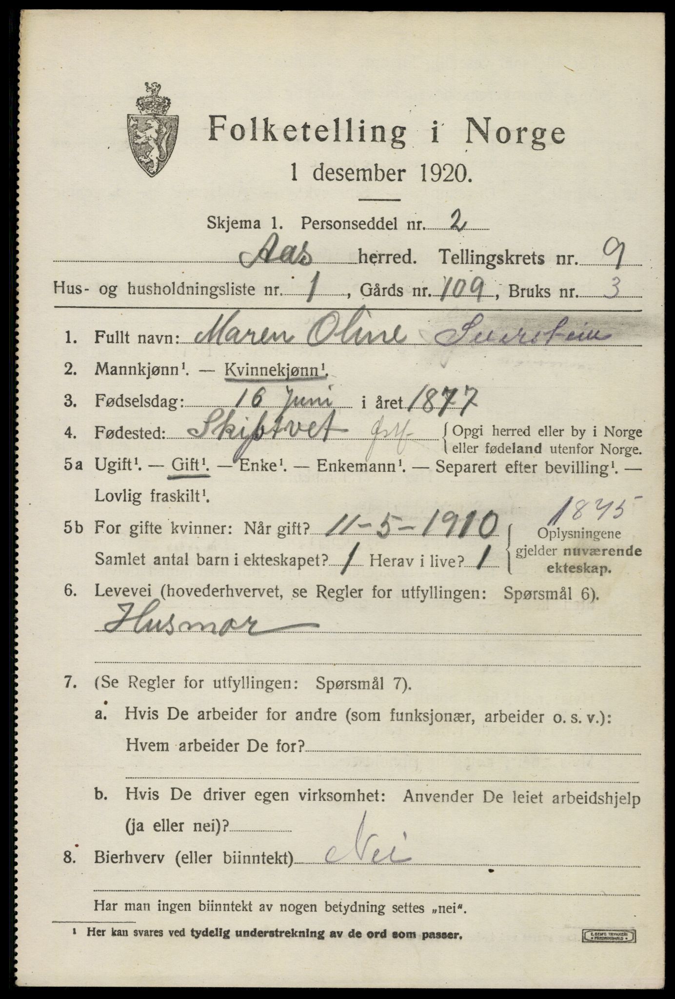 SAO, Folketelling 1920 for 0214 Ås herred, 1920, s. 8338