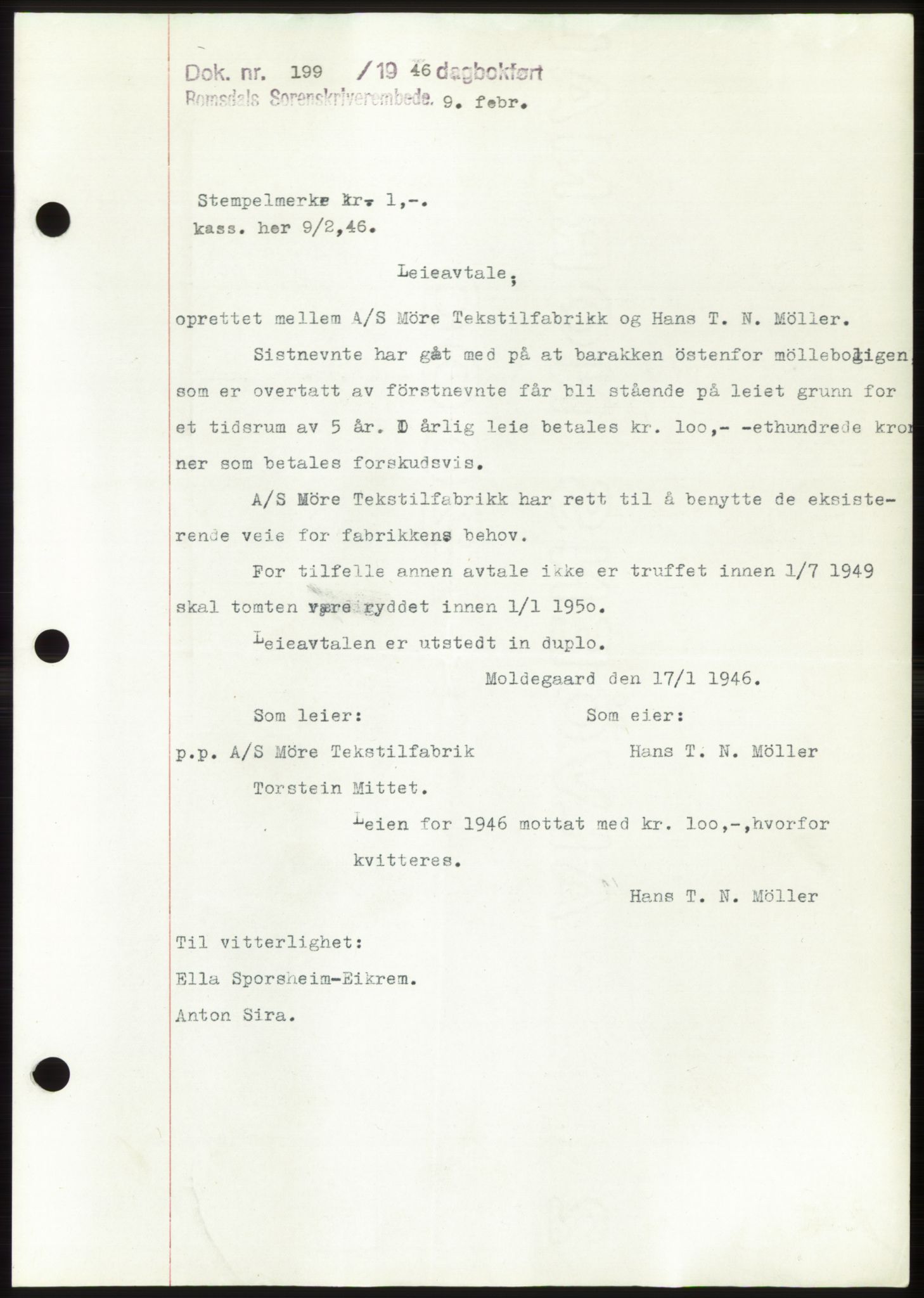 Romsdal sorenskriveri, SAT/A-4149/1/2/2C: Pantebok nr. B3, 1946-1948, Dagboknr: 199/1946
