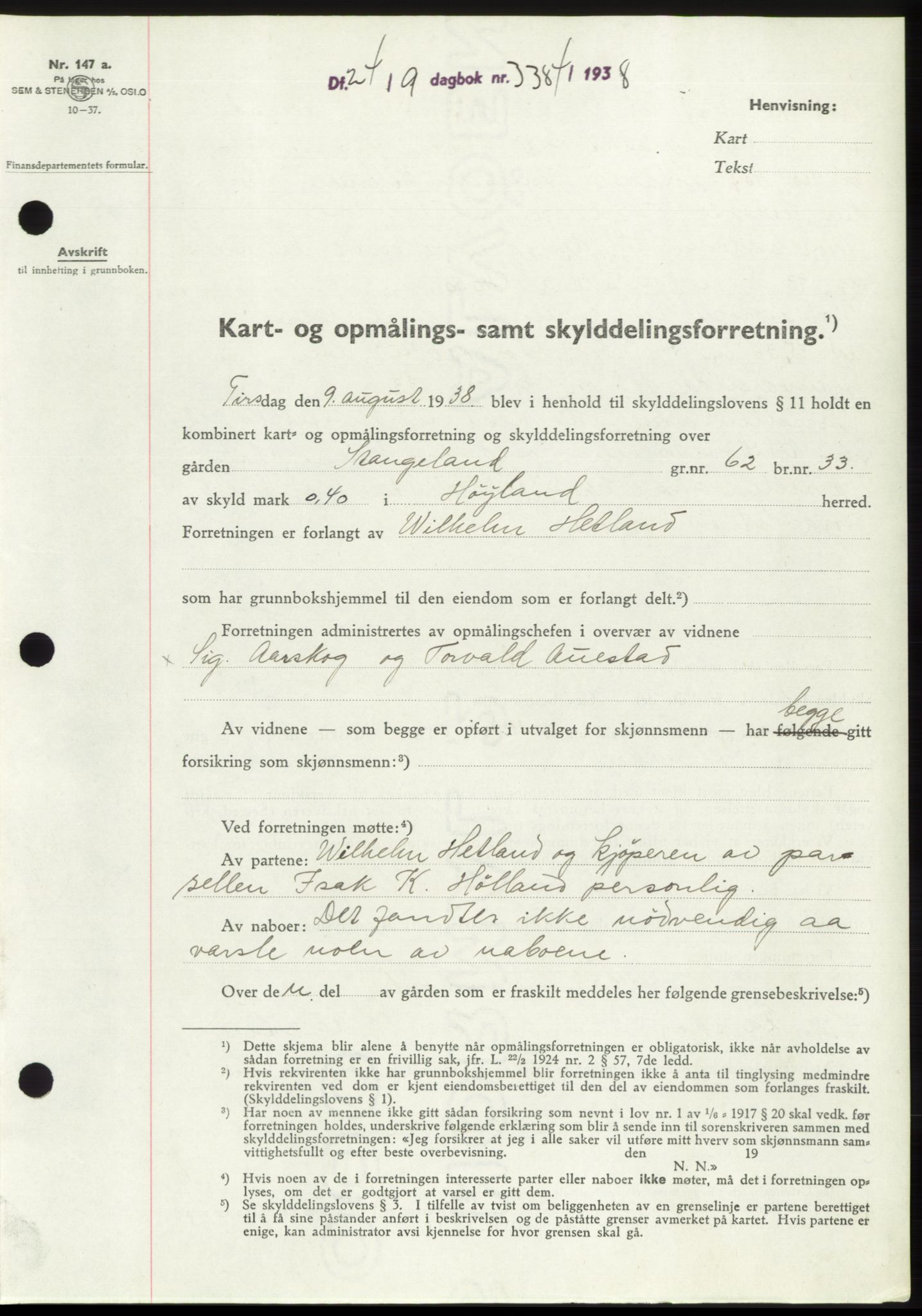 Jæren sorenskriveri, SAST/A-100310/03/G/Gba/L0072: Pantebok, 1938-1938, Dagboknr: 3384/1938