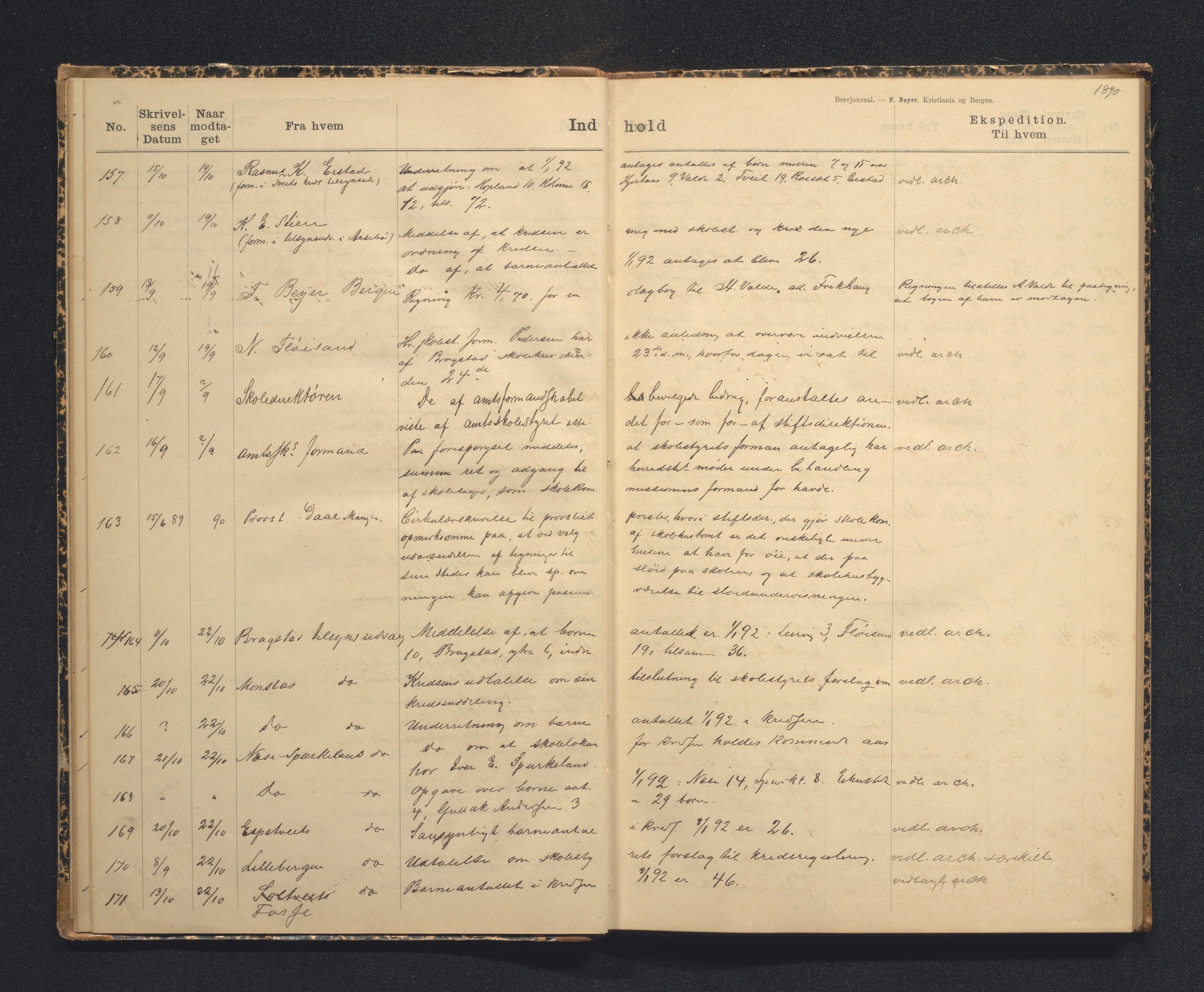 Alversund kommune. Skulestyret, IKAH/1257-211/C/Ca/L0001: Brevjournal for Alversund skulestyre, 1889-1899