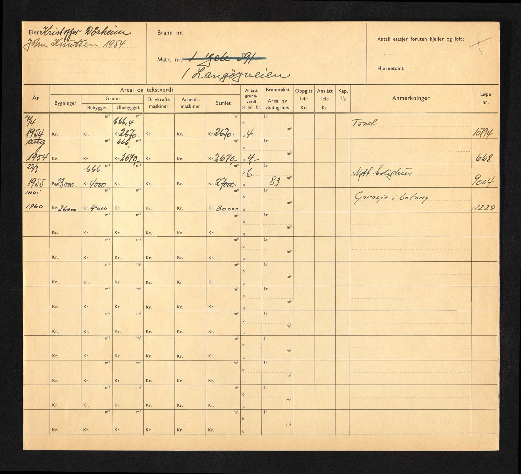 Stavanger kommune. Skattetakstvesenet, BYST/A-0440/F/Fa/Faa/L0028/0001: Skattetakstkort / Langøyveien 1 - Lars Dahles vei 20