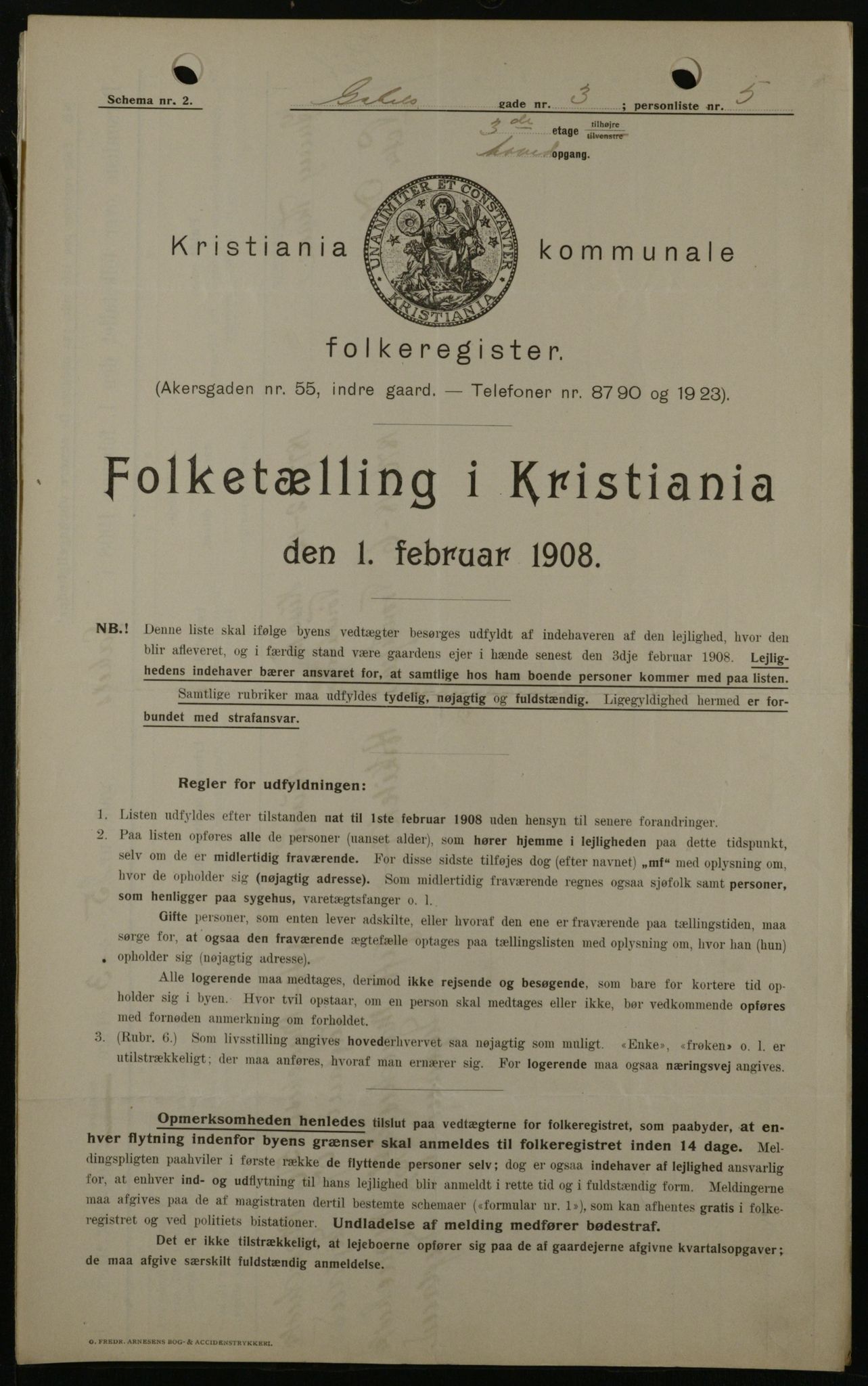 OBA, Kommunal folketelling 1.2.1908 for Kristiania kjøpstad, 1908, s. 25746