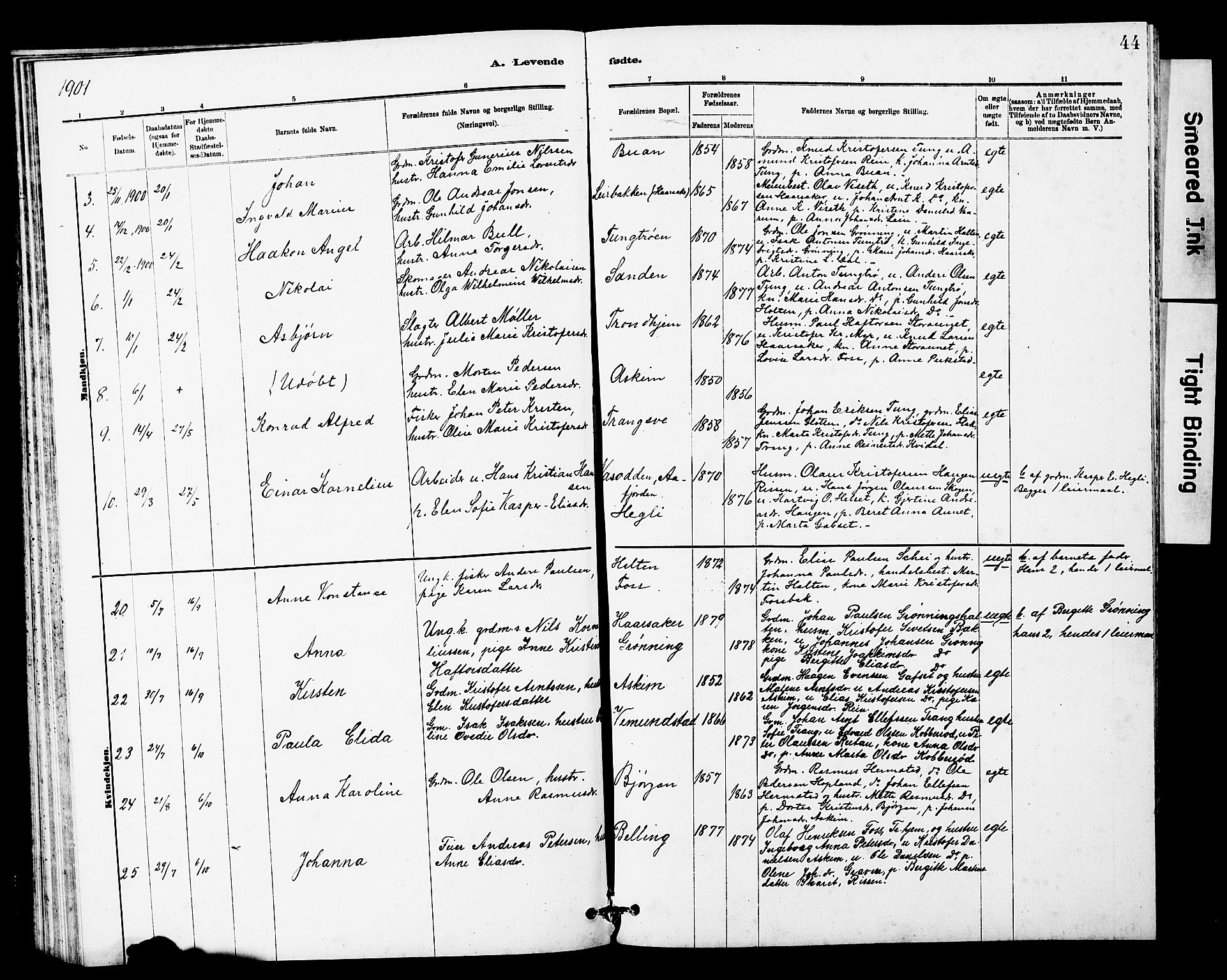 Ministerialprotokoller, klokkerbøker og fødselsregistre - Sør-Trøndelag, SAT/A-1456/646/L0628: Klokkerbok nr. 646C01, 1880-1903, s. 44