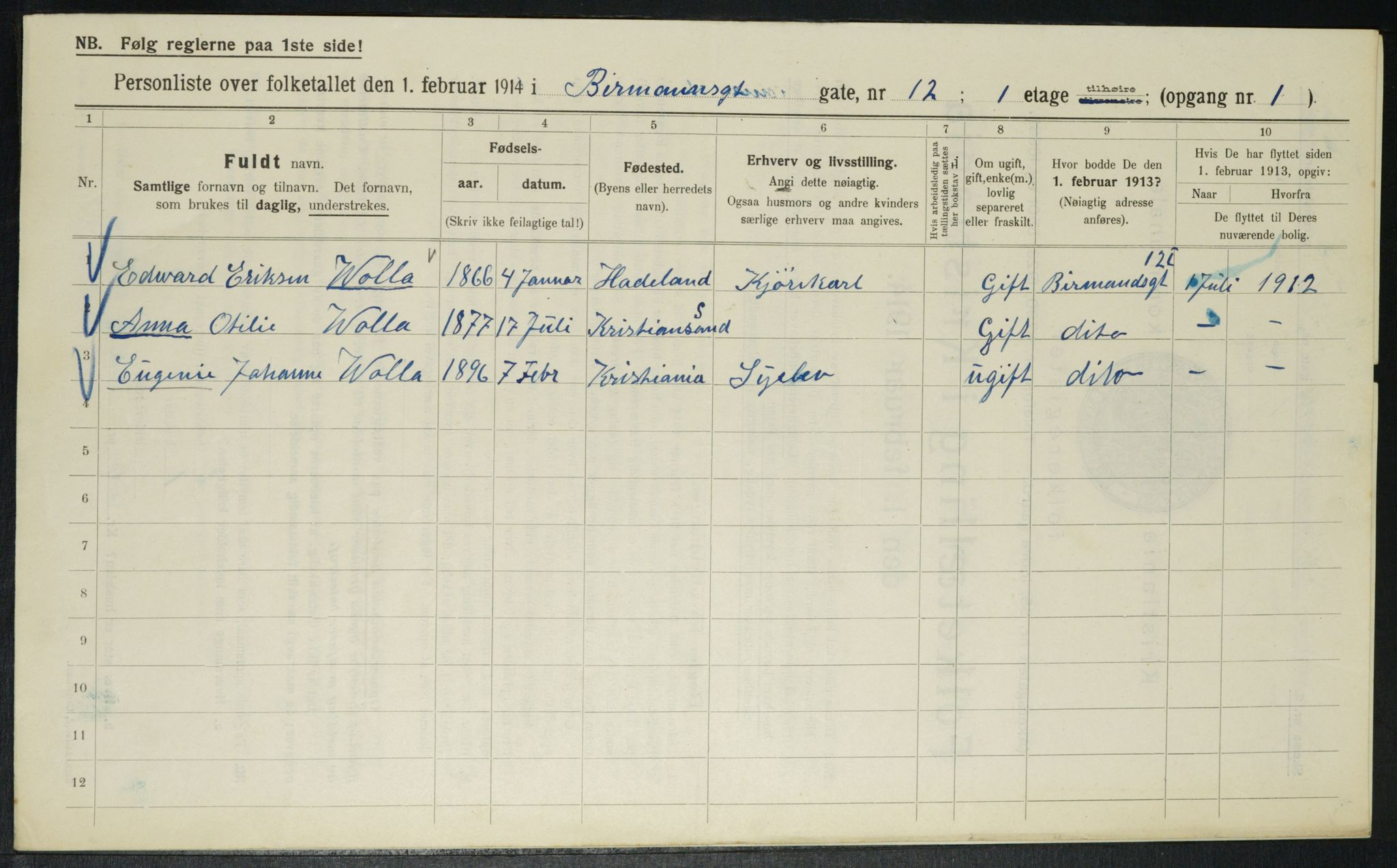 OBA, Kommunal folketelling 1.2.1914 for Kristiania, 1914, s. 4908