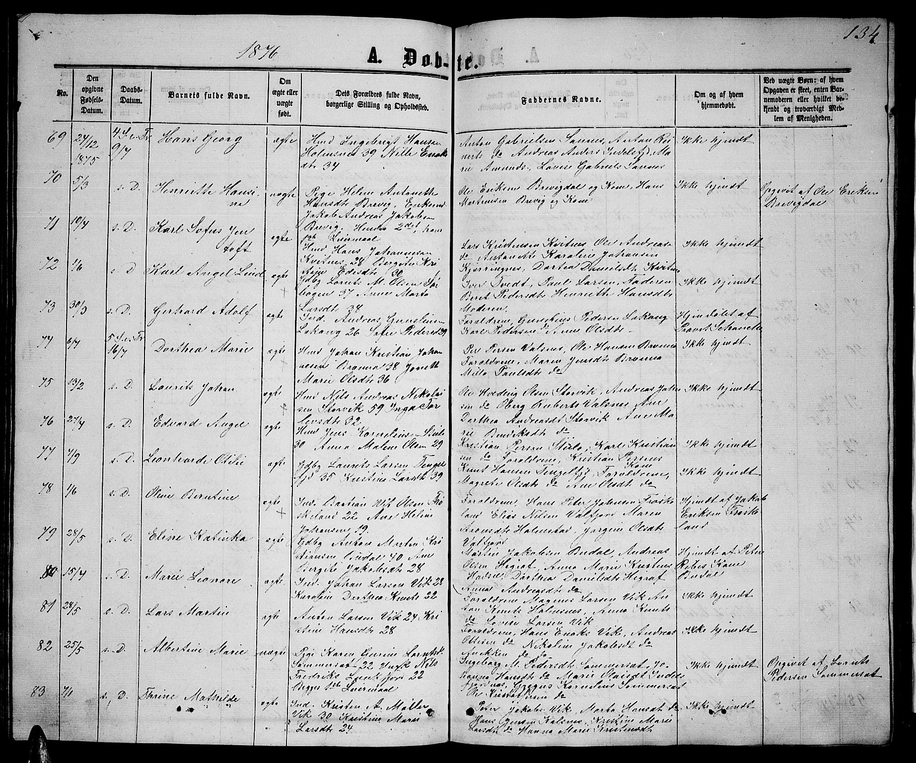 Ministerialprotokoller, klokkerbøker og fødselsregistre - Nordland, AV/SAT-A-1459/888/L1266: Klokkerbok nr. 888C04, 1864-1877, s. 134