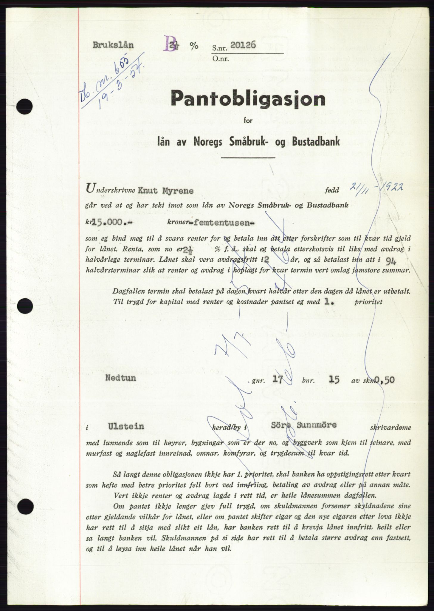 Søre Sunnmøre sorenskriveri, AV/SAT-A-4122/1/2/2C/L0124: Pantebok nr. 12B, 1953-1954, Dagboknr: 655/1954