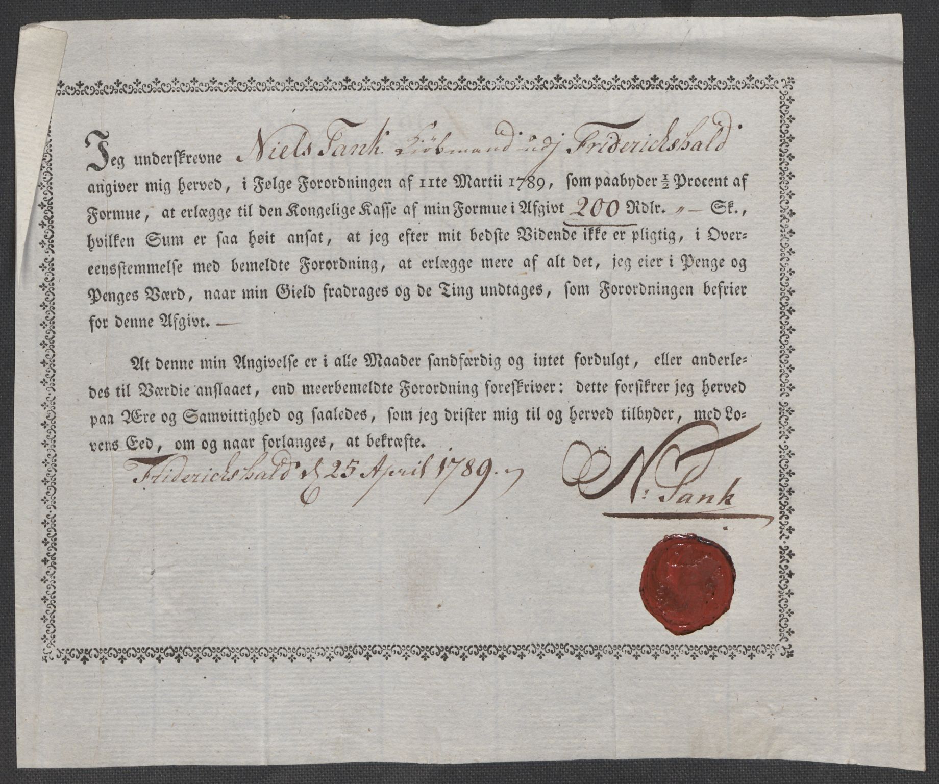 Rentekammeret inntil 1814, Reviderte regnskaper, Mindre regnskaper, AV/RA-EA-4068/Rf/Rfe/L0008: Kristiansand. Kristiansund. Fredrikshald (Halden), 1789, s. 316