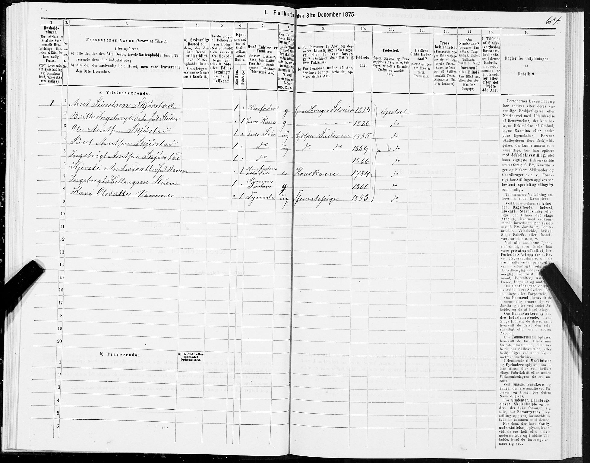 SAT, Folketelling 1875 for 1634P Oppdal prestegjeld, 1875, s. 6064