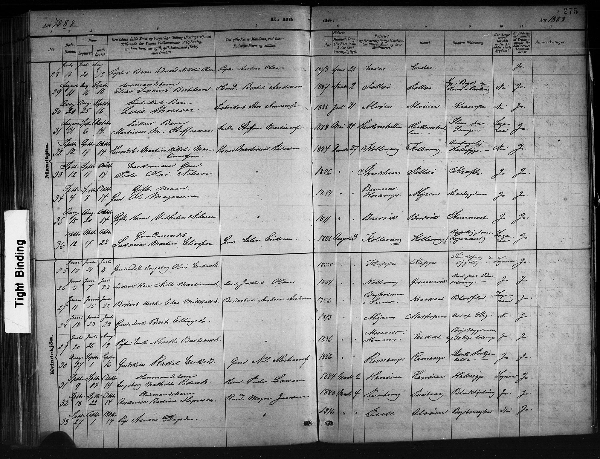 Askøy Sokneprestembete, AV/SAB-A-74101/H/Ha/Hab/Haba/L0008: Klokkerbok nr. A 8, 1882-1893, s. 275