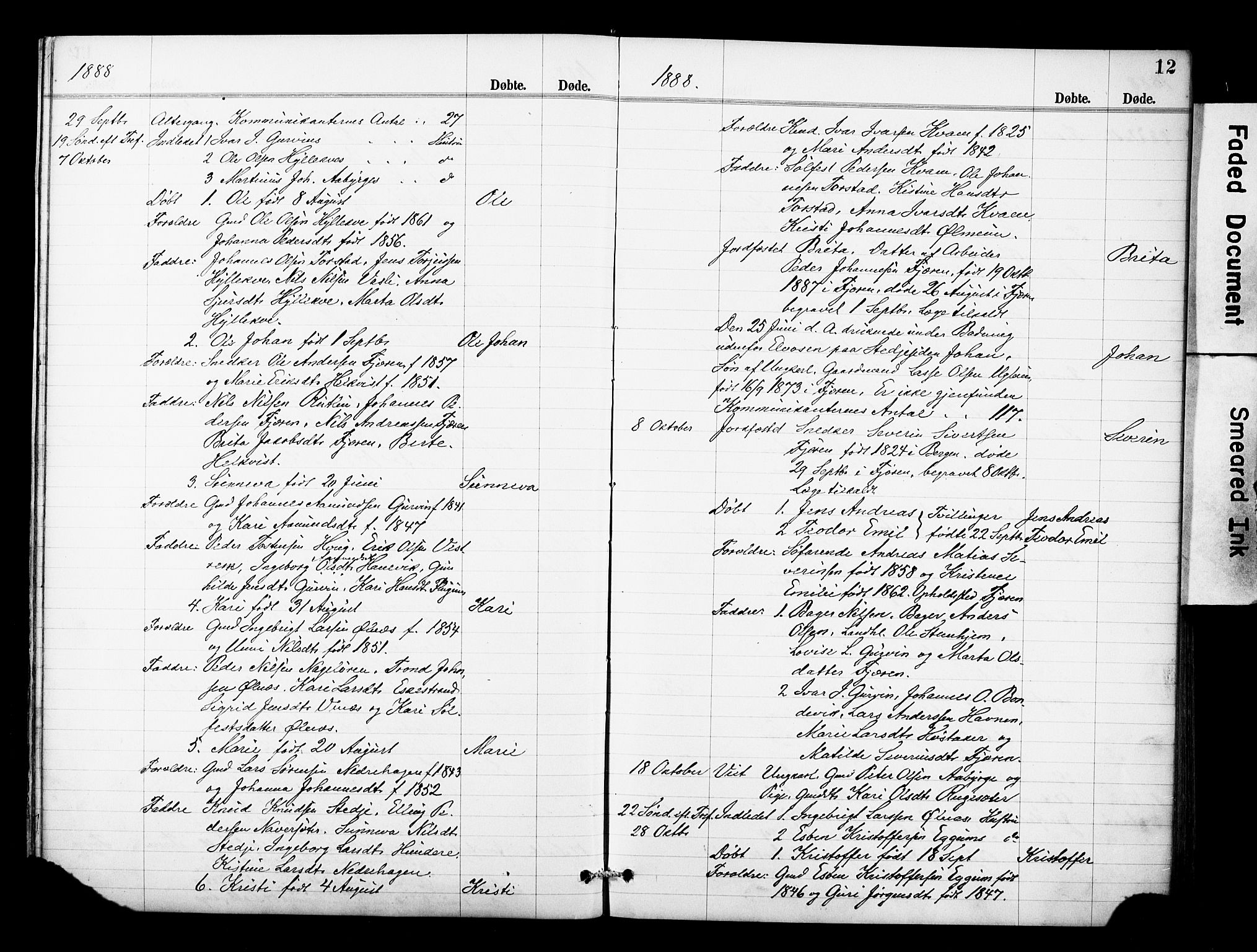 Sogndal sokneprestembete, AV/SAB-A-81301/H/Hab/Haba/L0001: Klokkerbok nr. A 1, 1887-1907, s. 12