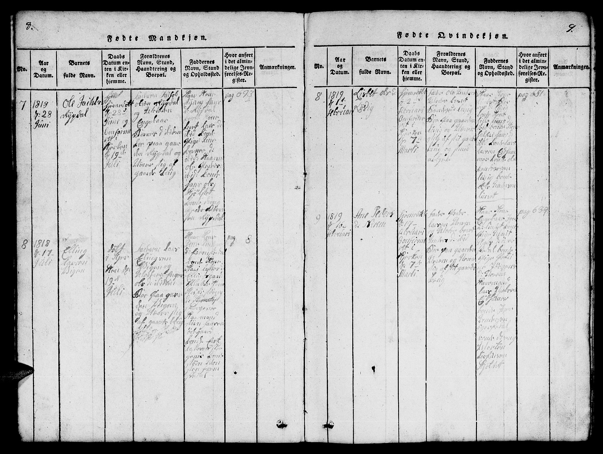 Ministerialprotokoller, klokkerbøker og fødselsregistre - Møre og Romsdal, AV/SAT-A-1454/541/L0546: Klokkerbok nr. 541C01, 1818-1856, s. 8-9