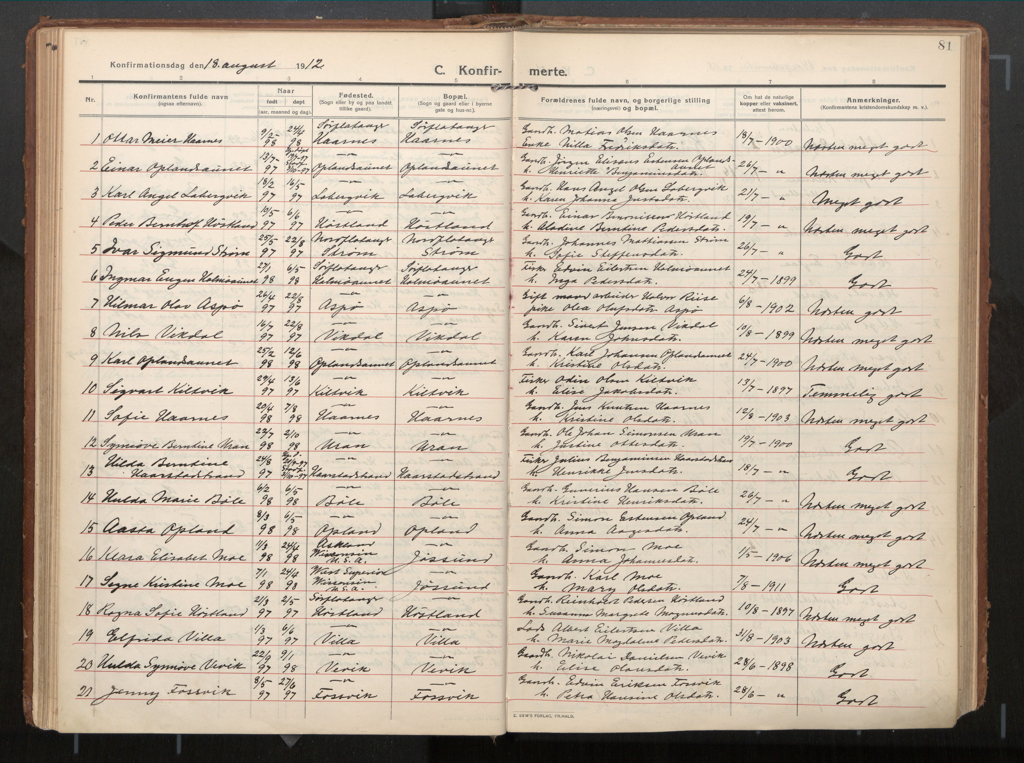 Ministerialprotokoller, klokkerbøker og fødselsregistre - Nord-Trøndelag, SAT/A-1458/771/L0598: Ministerialbok nr. 771A05, 1911-1937, s. 81
