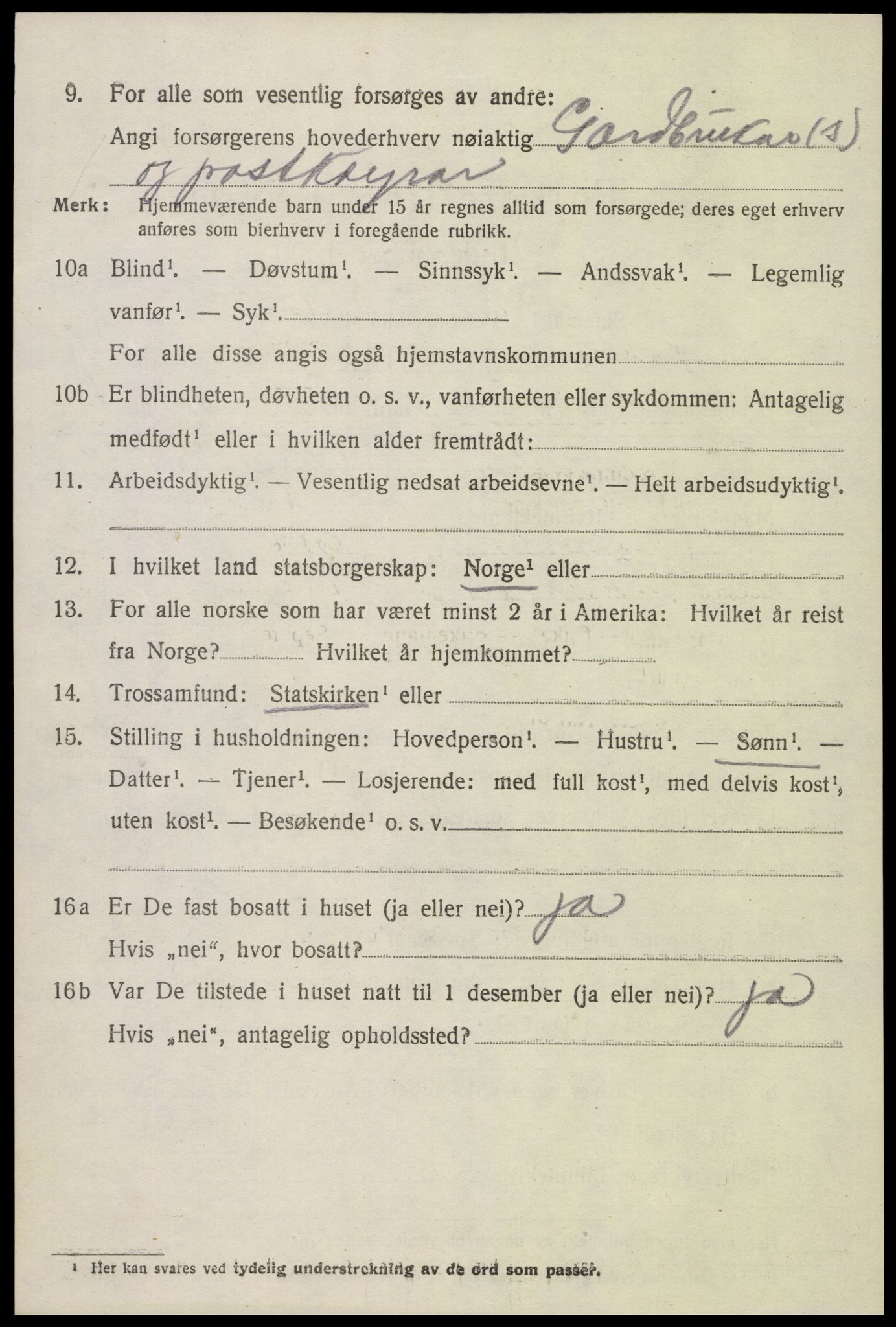 SAK, Folketelling 1920 for 0936 Hornnes herred, 1920, s. 3076