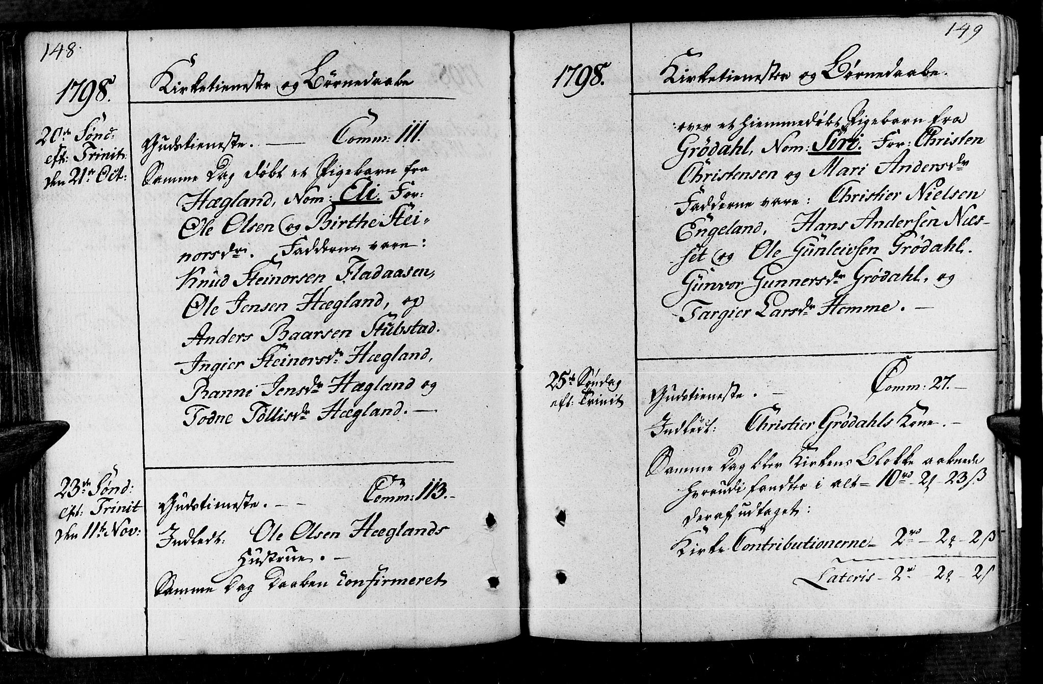 Vennesla sokneprestkontor, AV/SAK-1111-0045/Fa/Fac/L0002: Ministerialbok nr. A 2, 1785-1834, s. 148-149