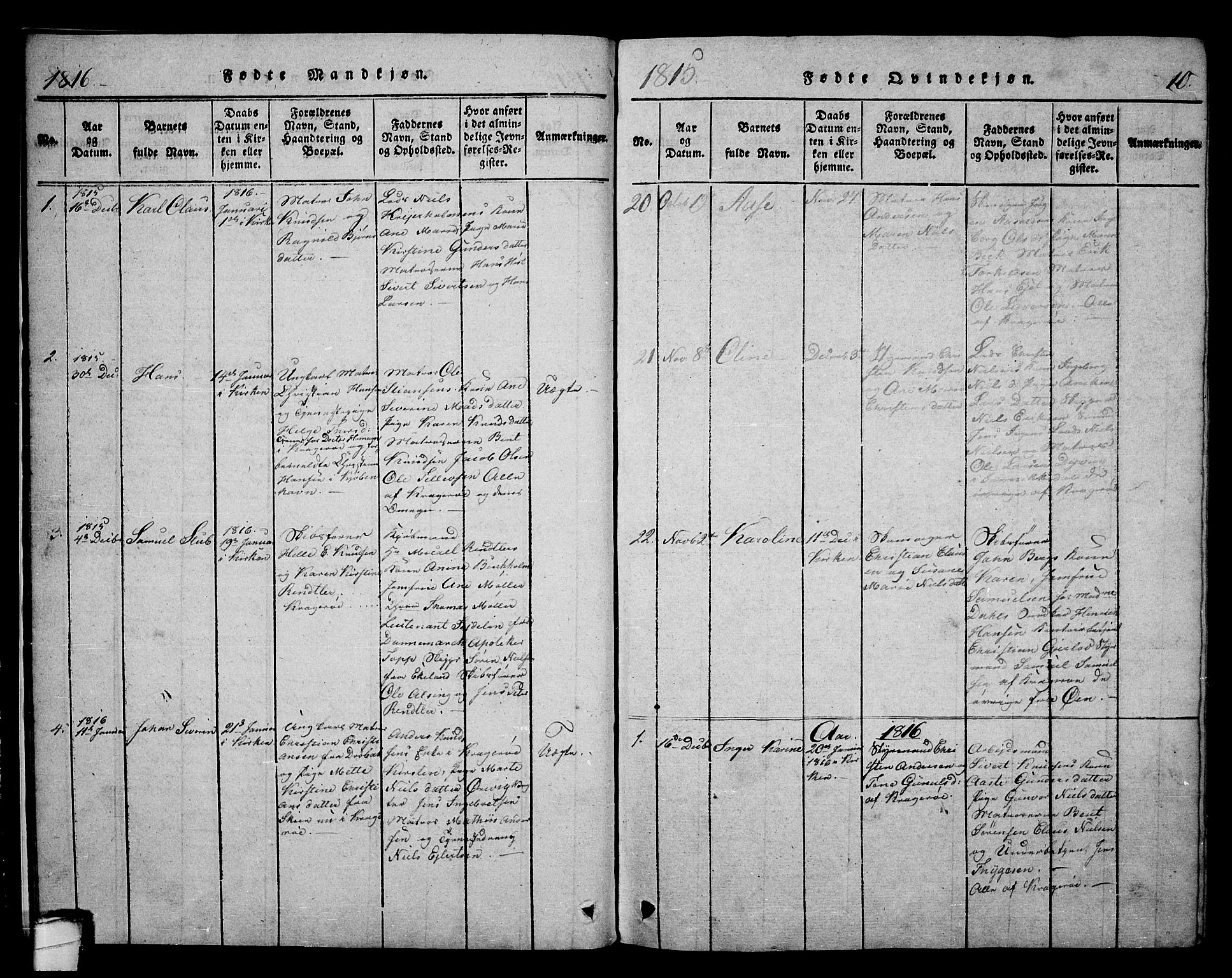 Kragerø kirkebøker, AV/SAKO-A-278/F/Fa/L0004: Ministerialbok nr. 4, 1814-1831, s. 10