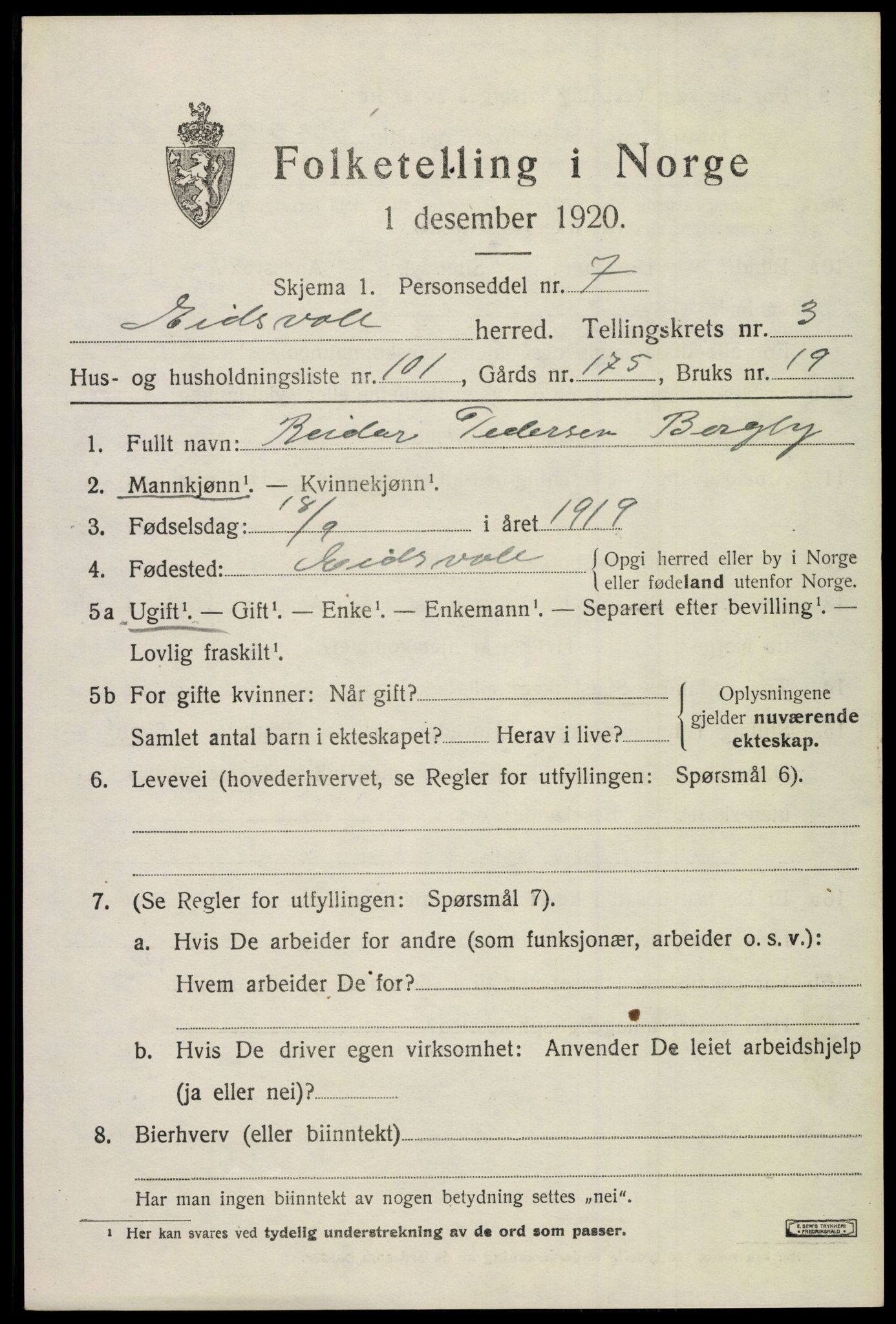 SAO, Folketelling 1920 for 0237 Eidsvoll herred, 1920, s. 8843