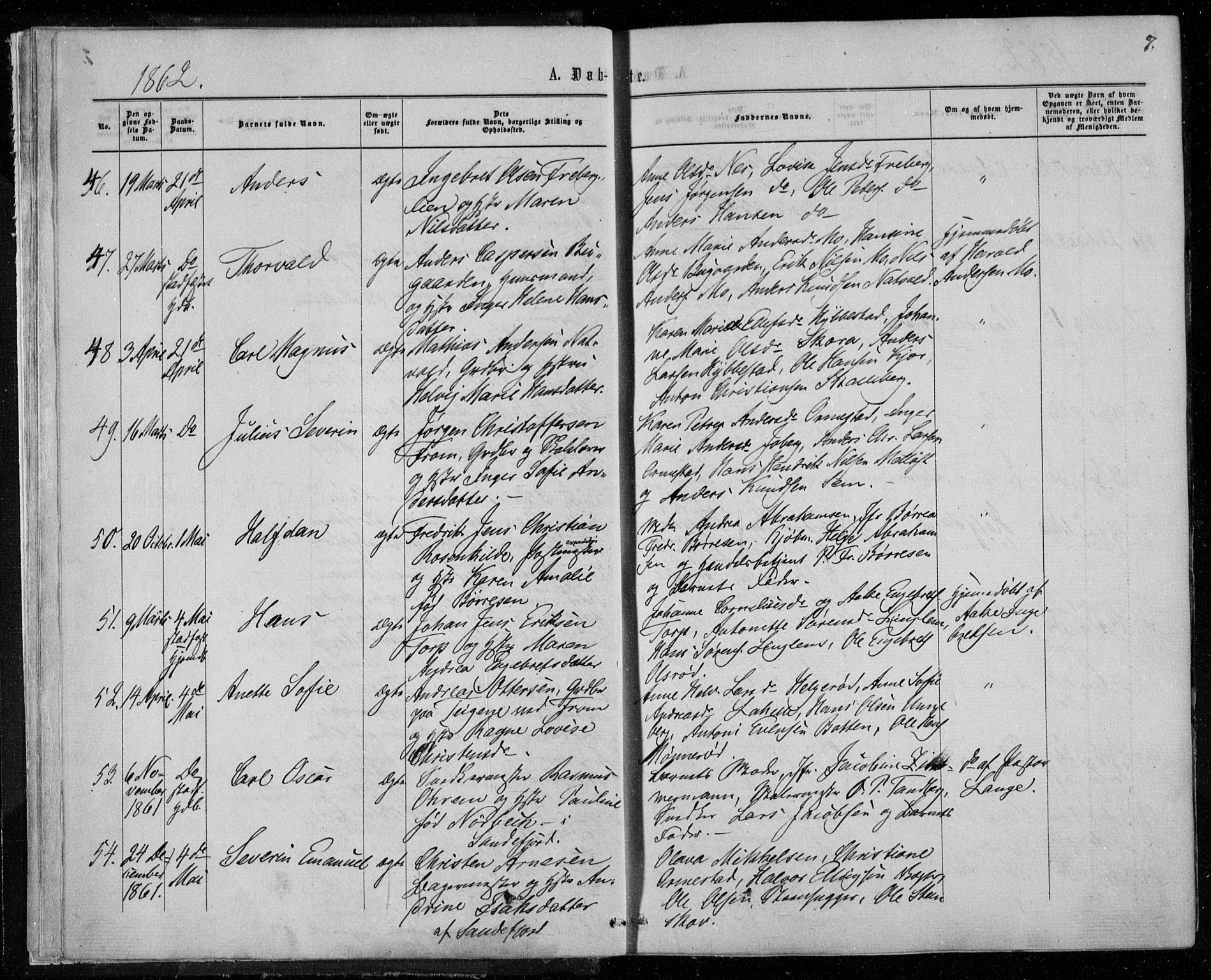 Sandar kirkebøker, AV/SAKO-A-243/F/Fa/L0008: Ministerialbok nr. 8, 1862-1871, s. 7