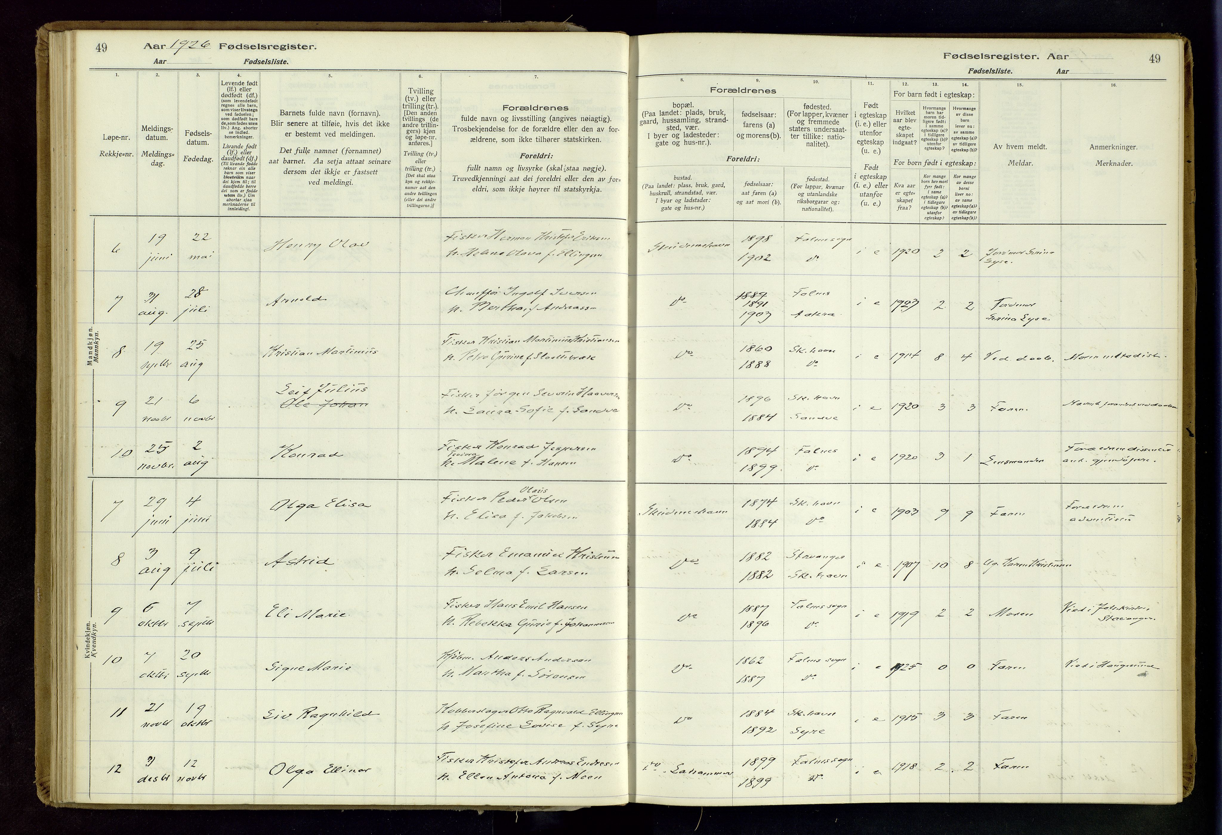 Skudenes sokneprestkontor, SAST/A -101849/I/Id/L0003: Fødselsregister nr. 3, 1916-1964, s. 49