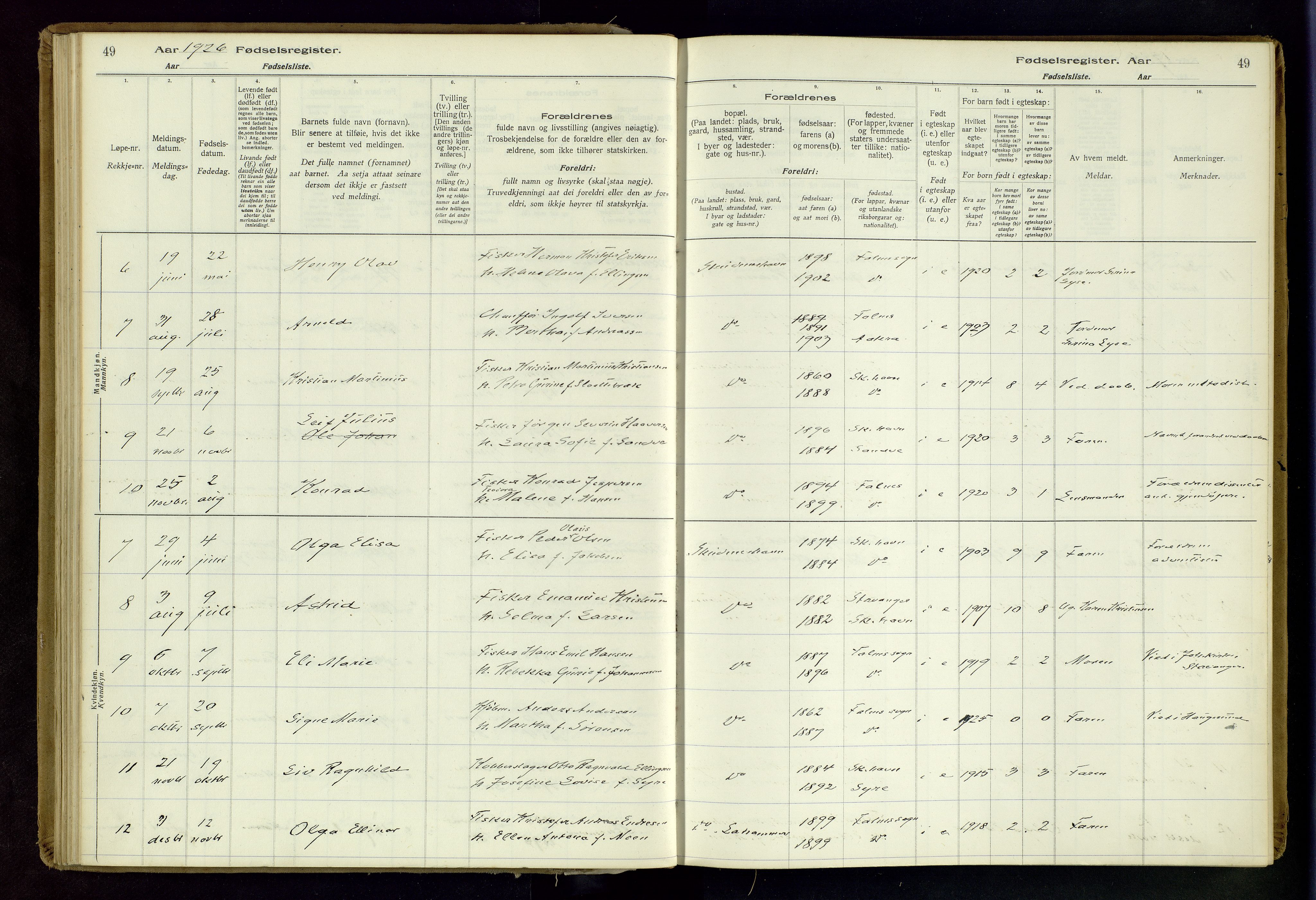 Skudenes sokneprestkontor, AV/SAST-A -101849/I/Id/L0003: Fødselsregister nr. 3, 1916-1964, s. 49