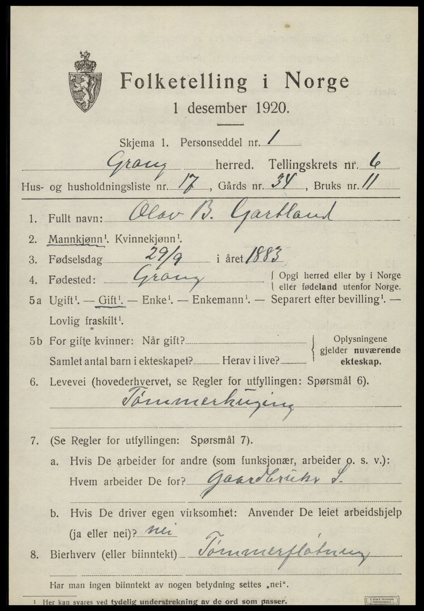 SAT, Folketelling 1920 for 1742 Grong herred, 1920, s. 3727
