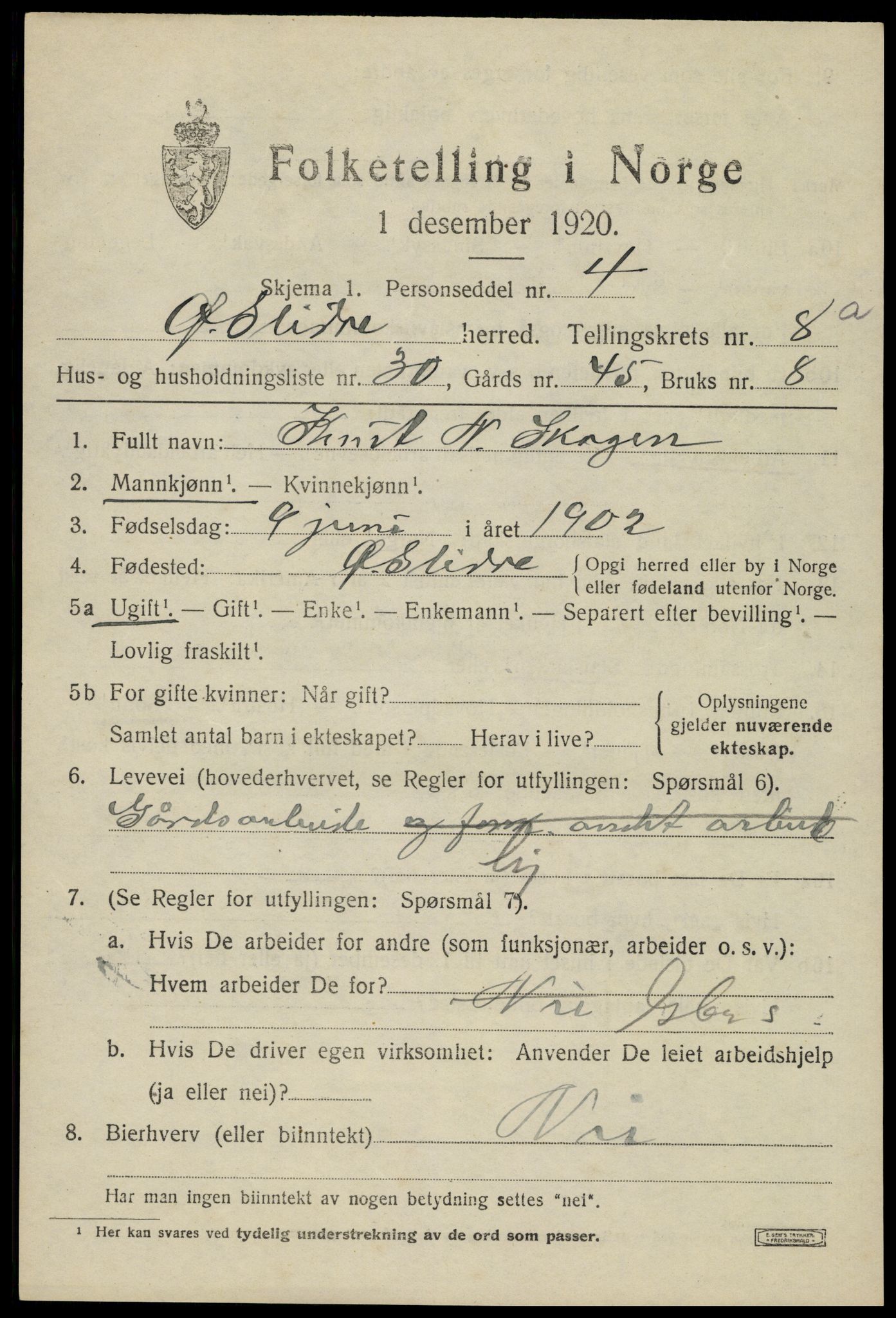 SAH, Folketelling 1920 for 0544 Øystre Slidre herred, 1920, s. 5075