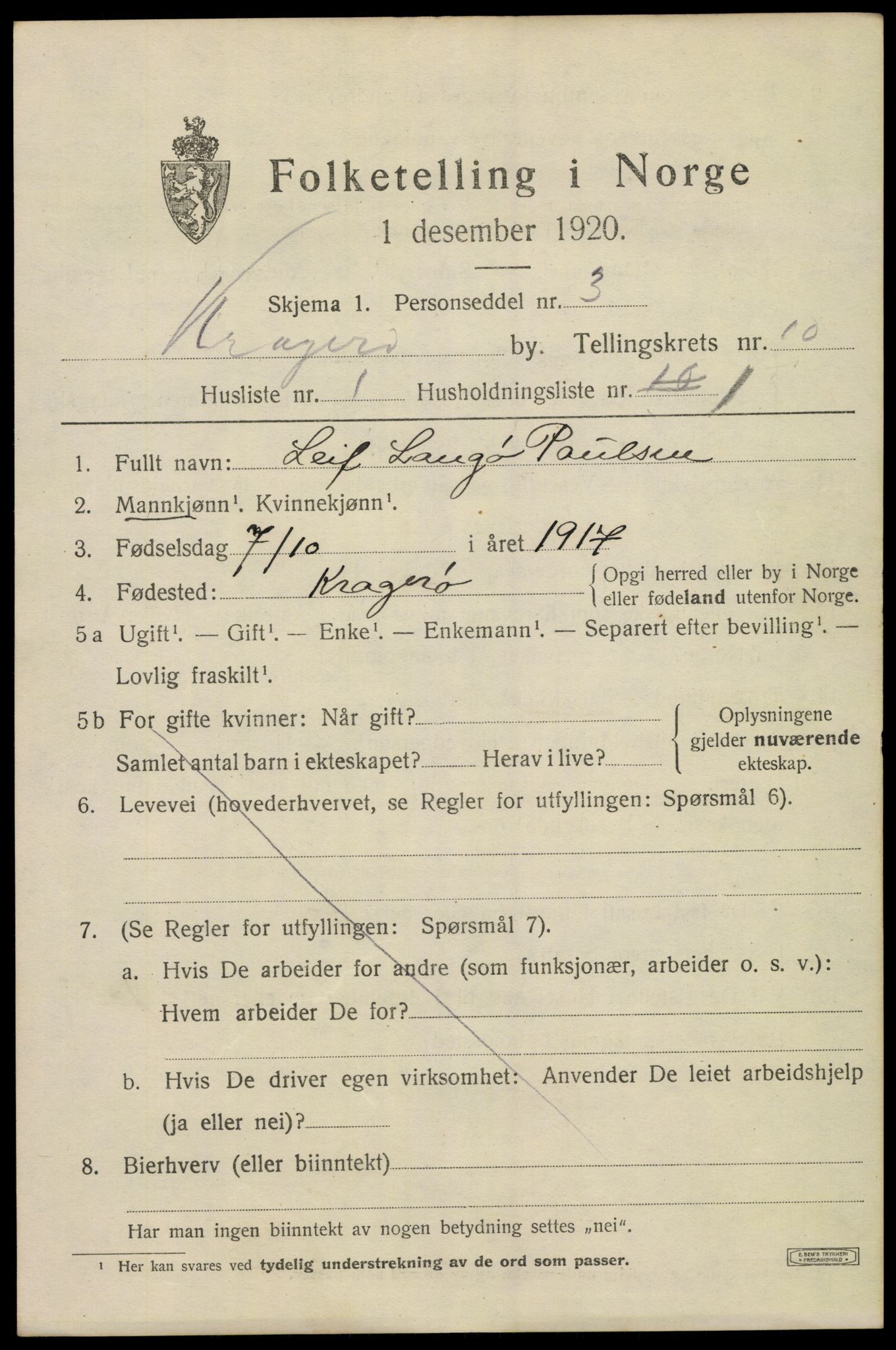 SAKO, Folketelling 1920 for 0801 Kragerø kjøpstad, 1920, s. 13025