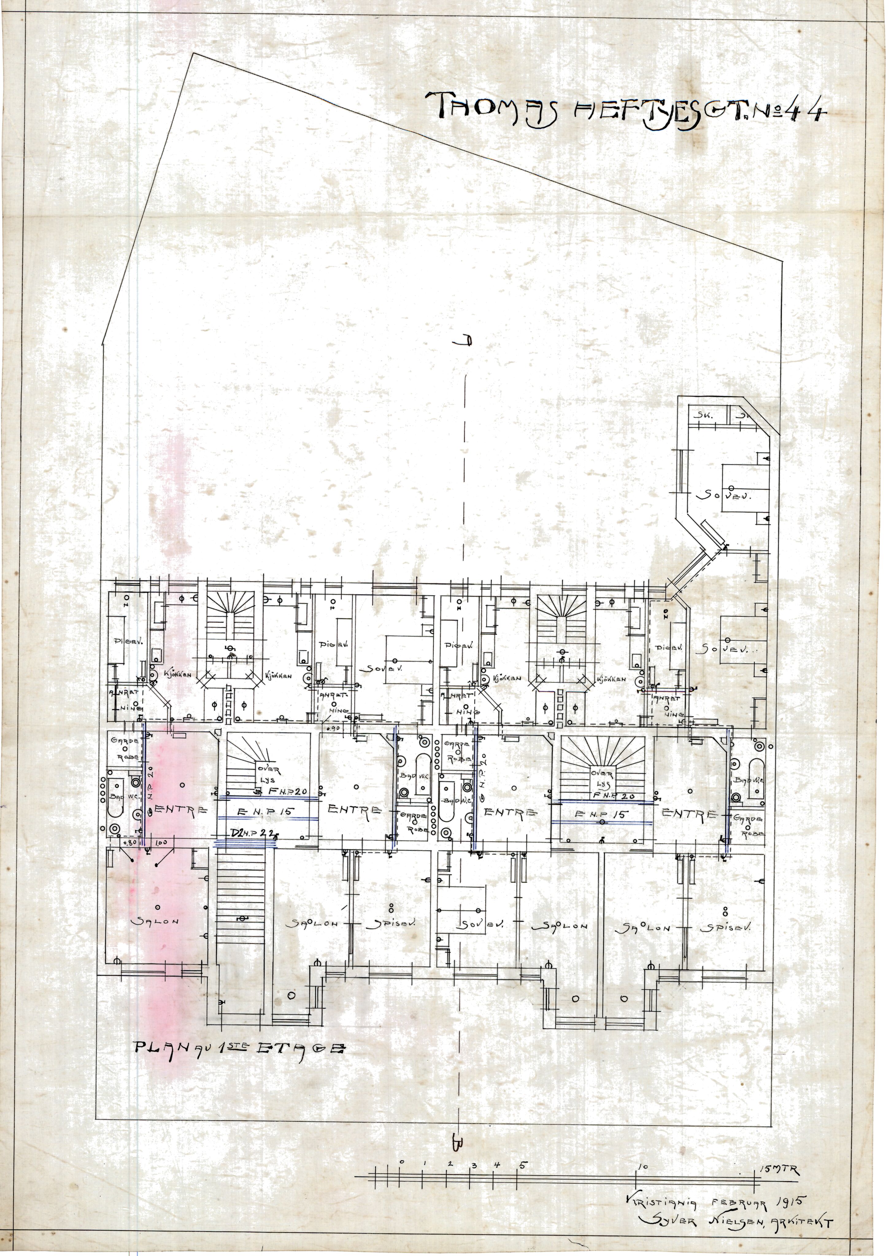 Syver Nielsen Arkitekt, OBA/A-70230/T/L0015/0004: Thomas Heftyes gate 44 / Grunnplaner, 1915, s. 1