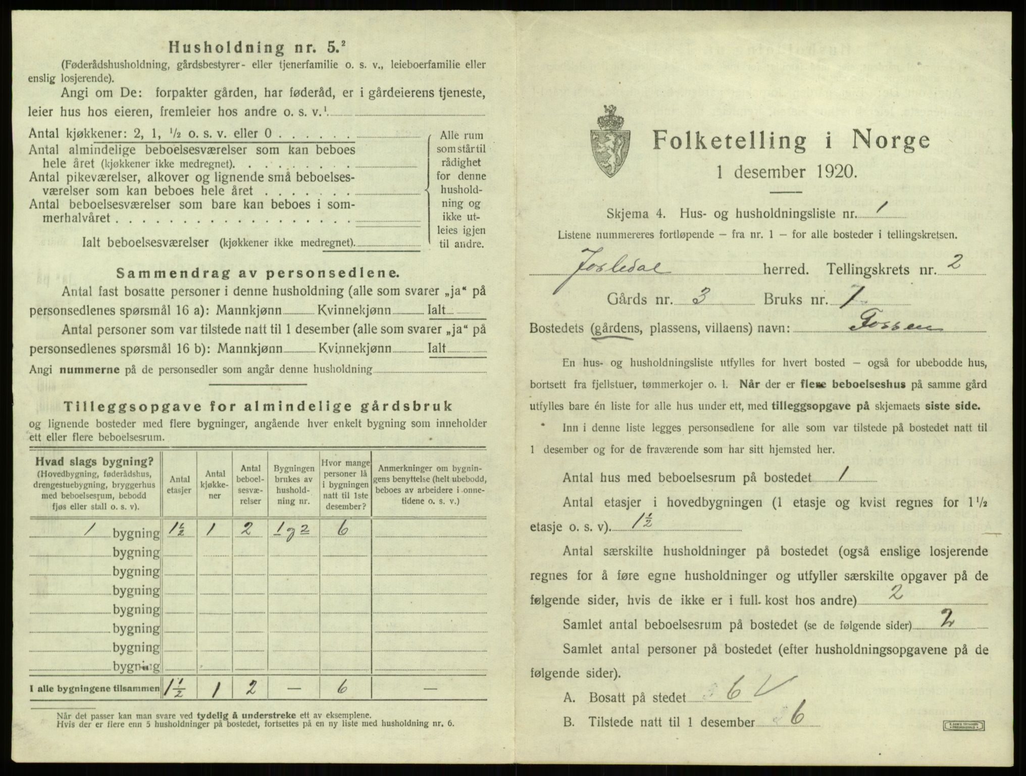 SAB, Folketelling 1920 for 1427 Jostedal herred, 1920, s. 57