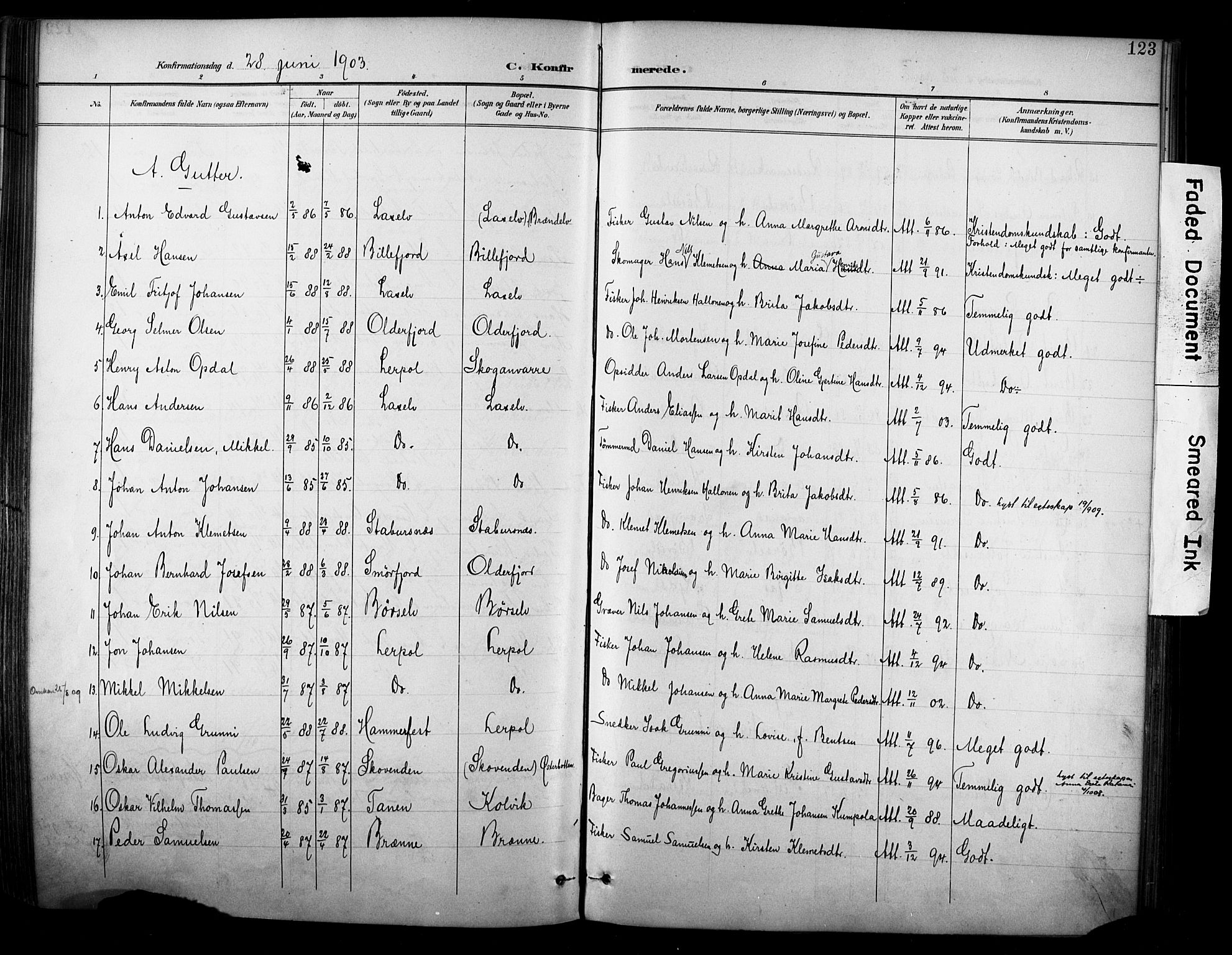 Kistrand/Porsanger sokneprestembete, AV/SATØ-S-1351/H/Ha/L0013.kirke: Ministerialbok nr. 13, 1899-1907, s. 123