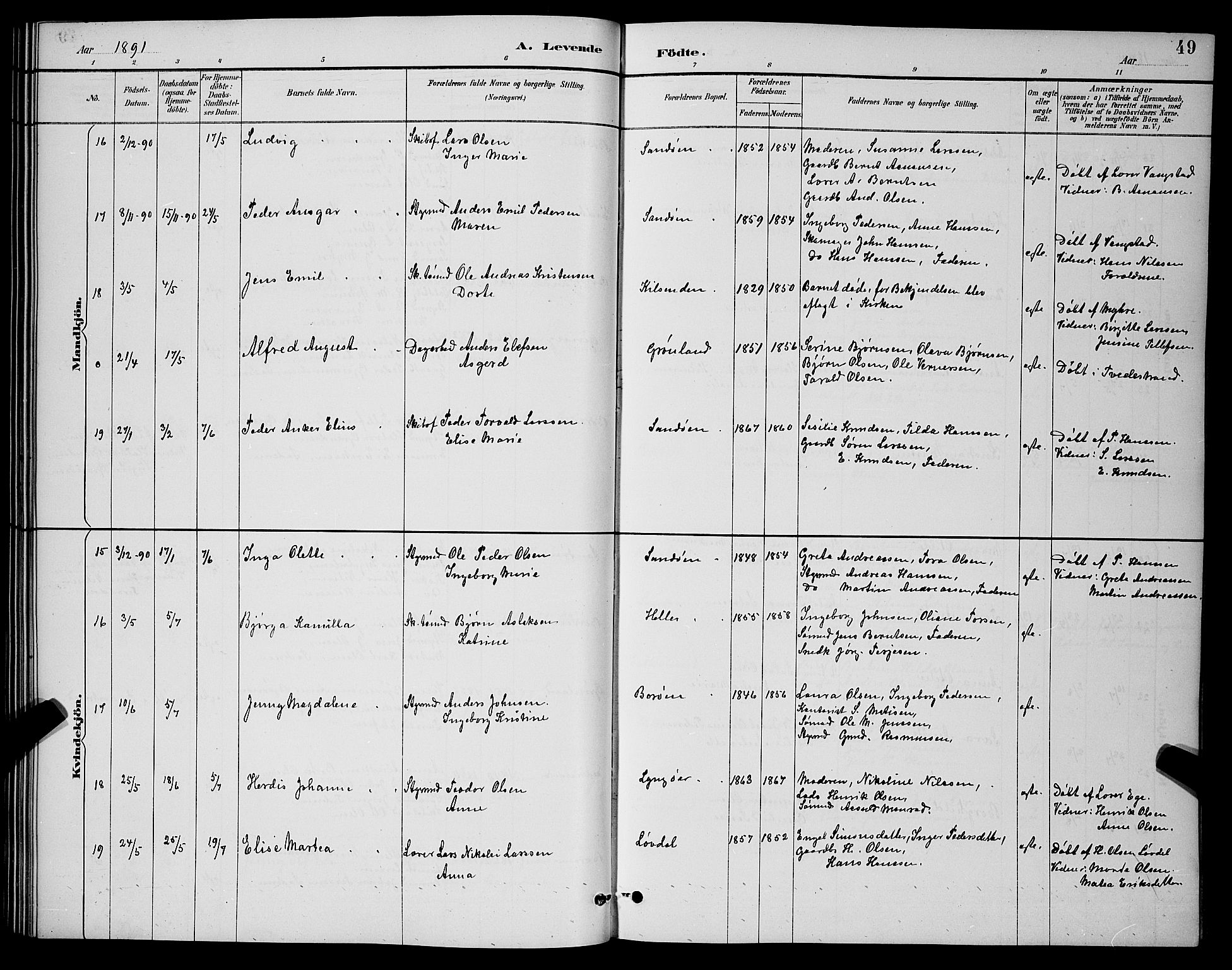Dypvåg sokneprestkontor, AV/SAK-1111-0007/F/Fb/Fba/L0013: Klokkerbok nr. B 13, 1887-1900, s. 49