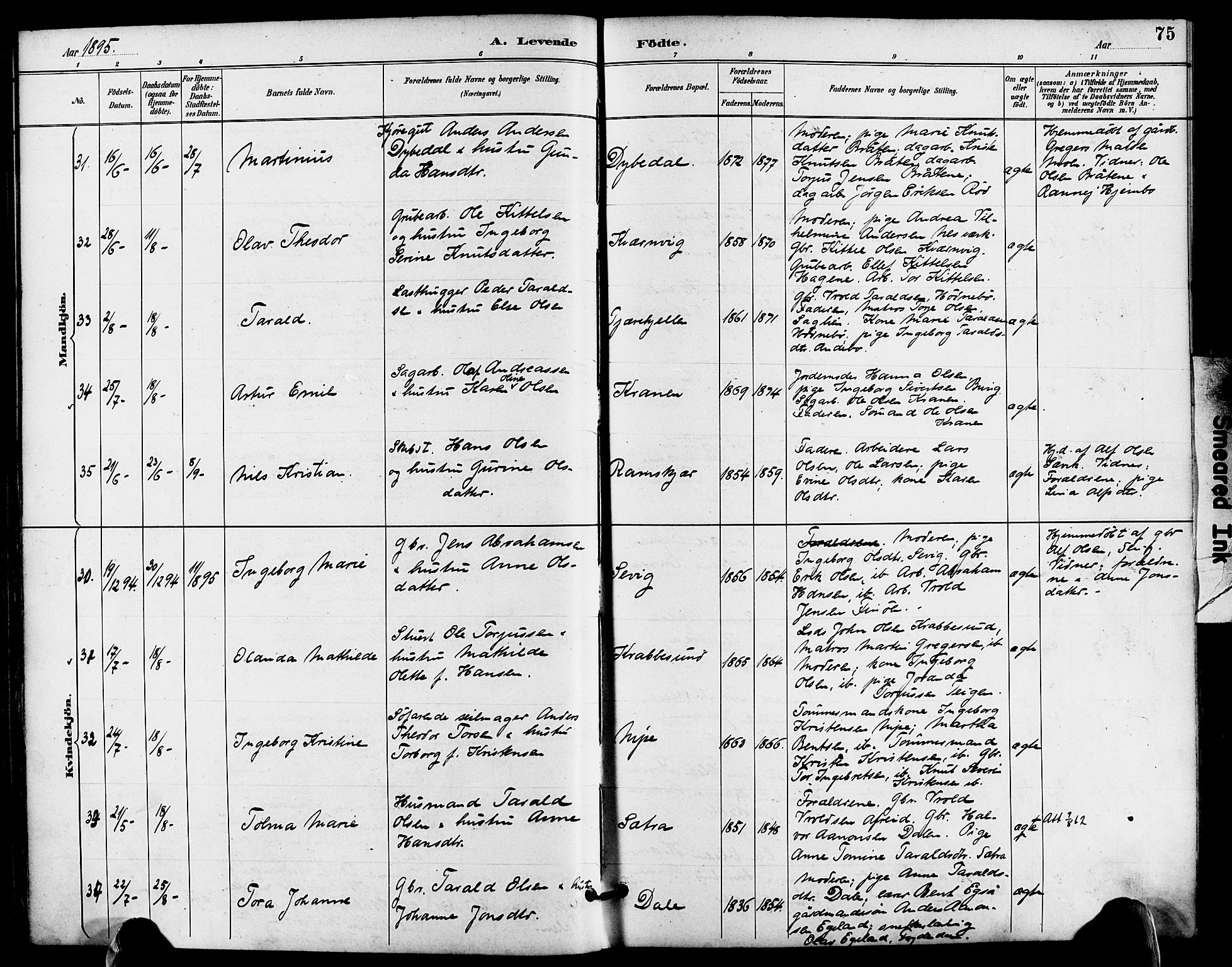 Søndeled sokneprestkontor, AV/SAK-1111-0038/F/Fa/L0005: Ministerialbok nr. A 5, 1889-1899, s. 75