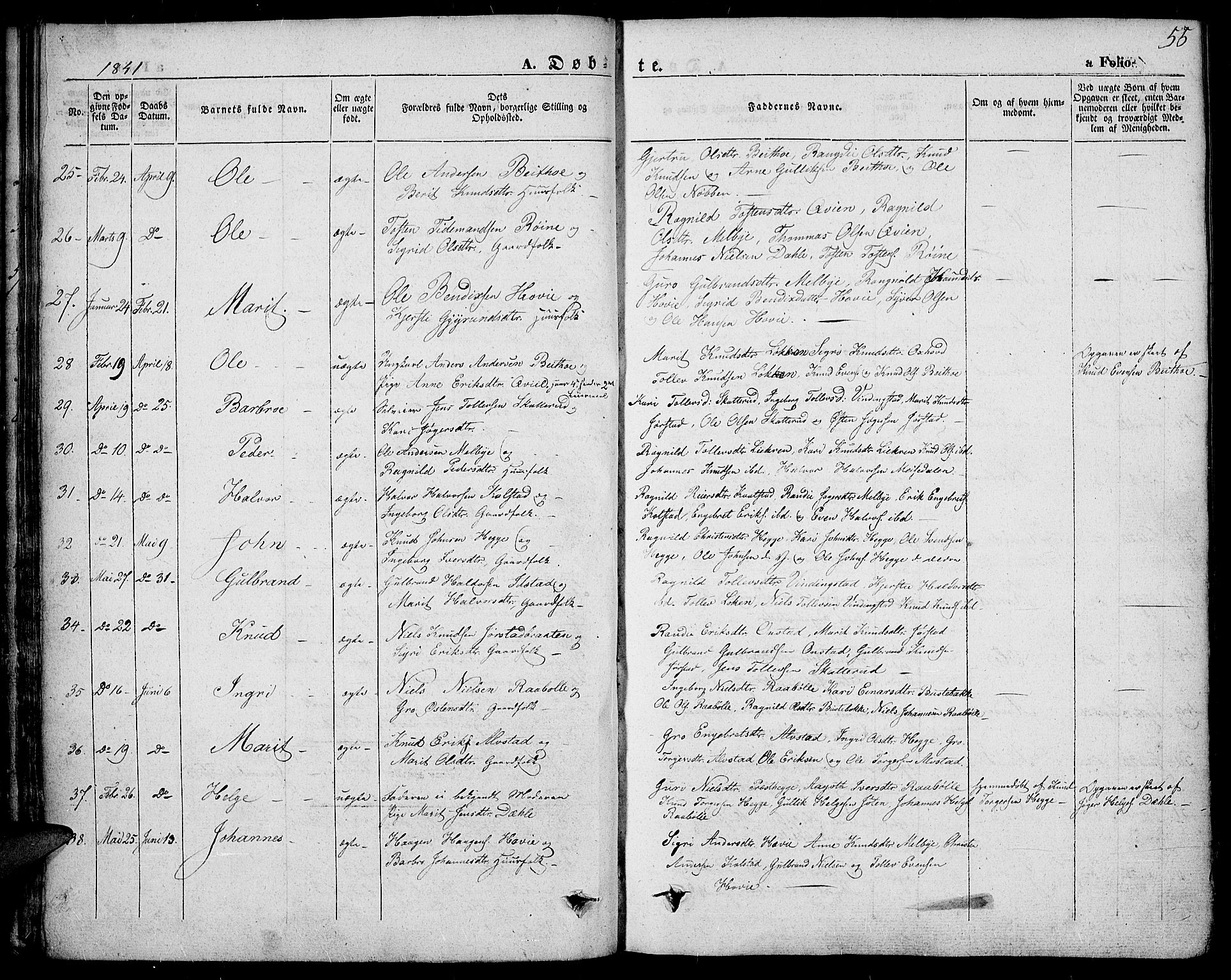 Slidre prestekontor, AV/SAH-PREST-134/H/Ha/Haa/L0004: Ministerialbok nr. 4, 1831-1848, s. 55