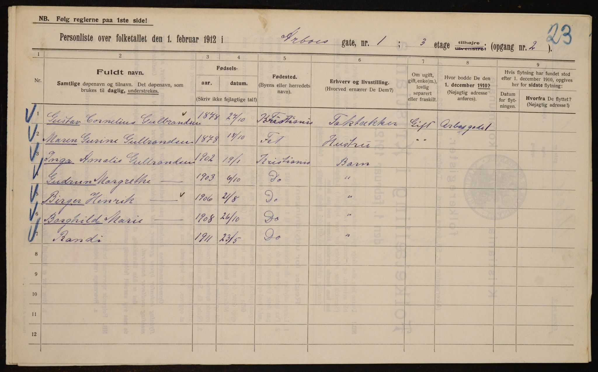 OBA, Kommunal folketelling 1.2.1912 for Kristiania, 1912, s. 1690