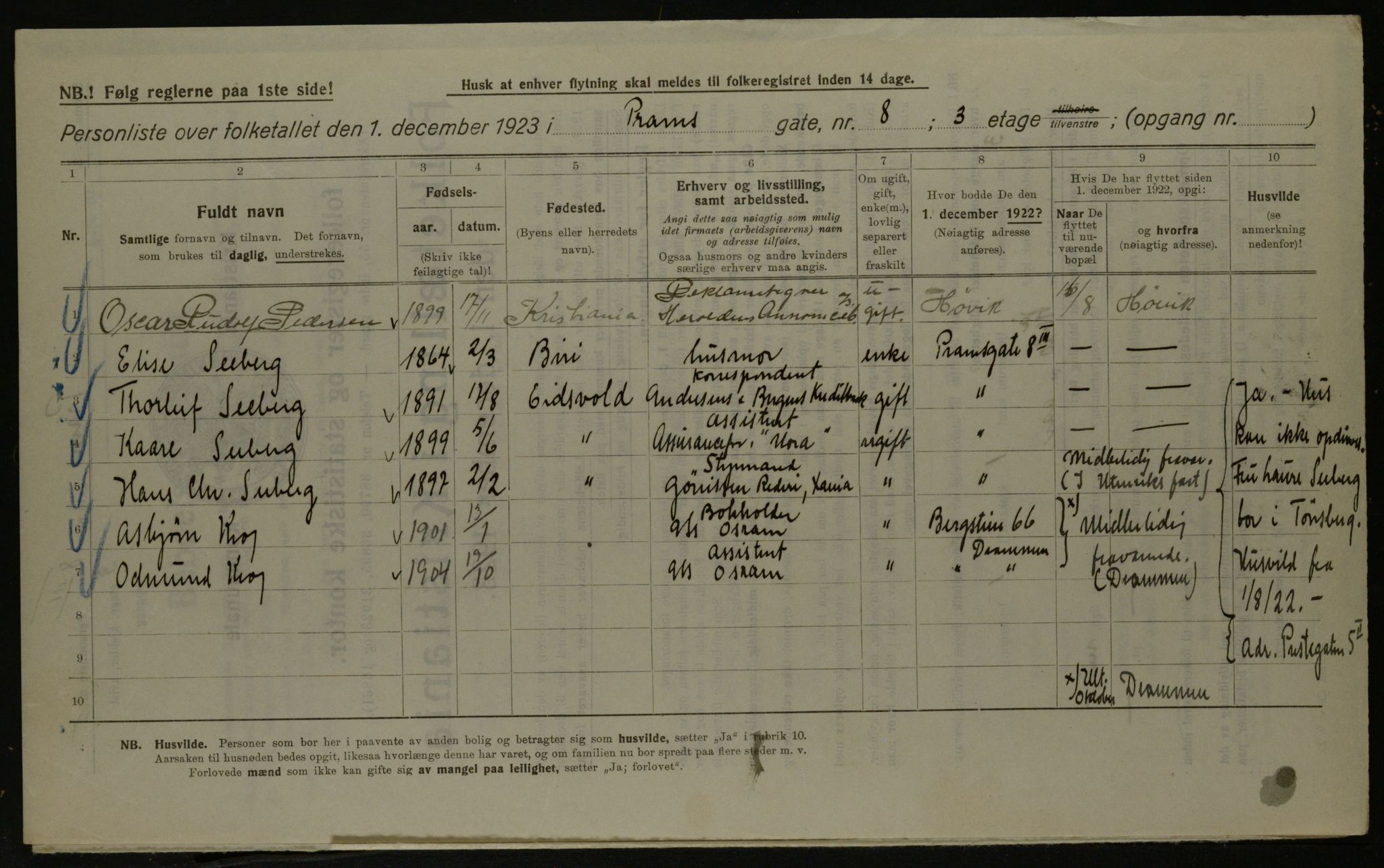 OBA, Kommunal folketelling 1.12.1923 for Kristiania, 1923, s. 89649