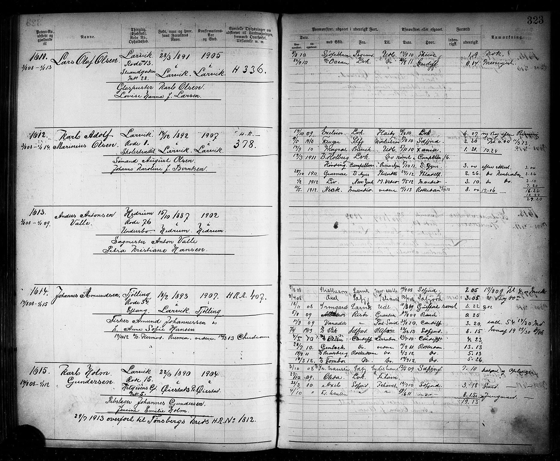 Larvik innrulleringskontor, AV/SAKO-A-787/F/Fb/L0002: Annotasjonsrulle, 1897-1917, s. 326