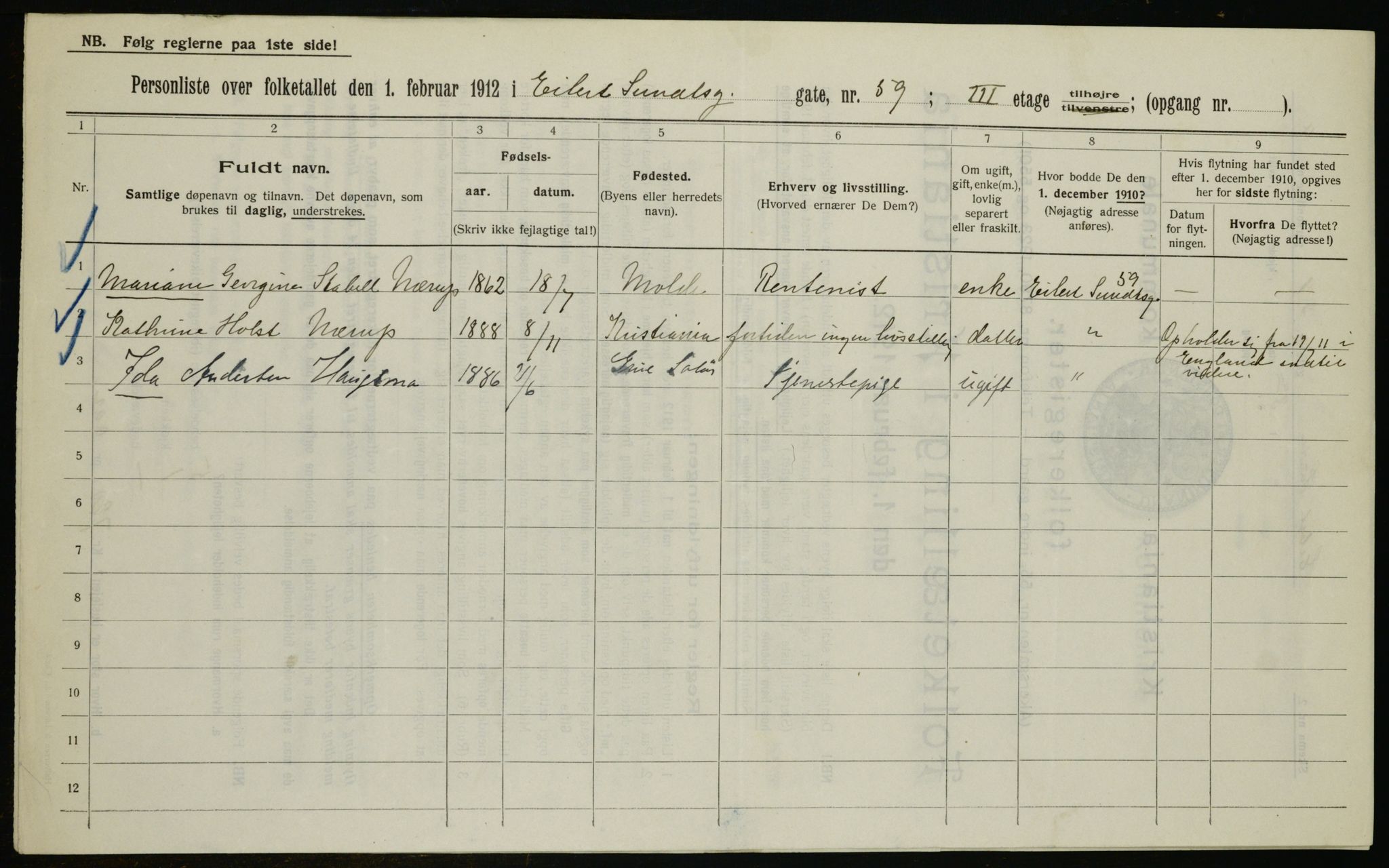 OBA, Kommunal folketelling 1.2.1912 for Kristiania, 1912, s. 19491