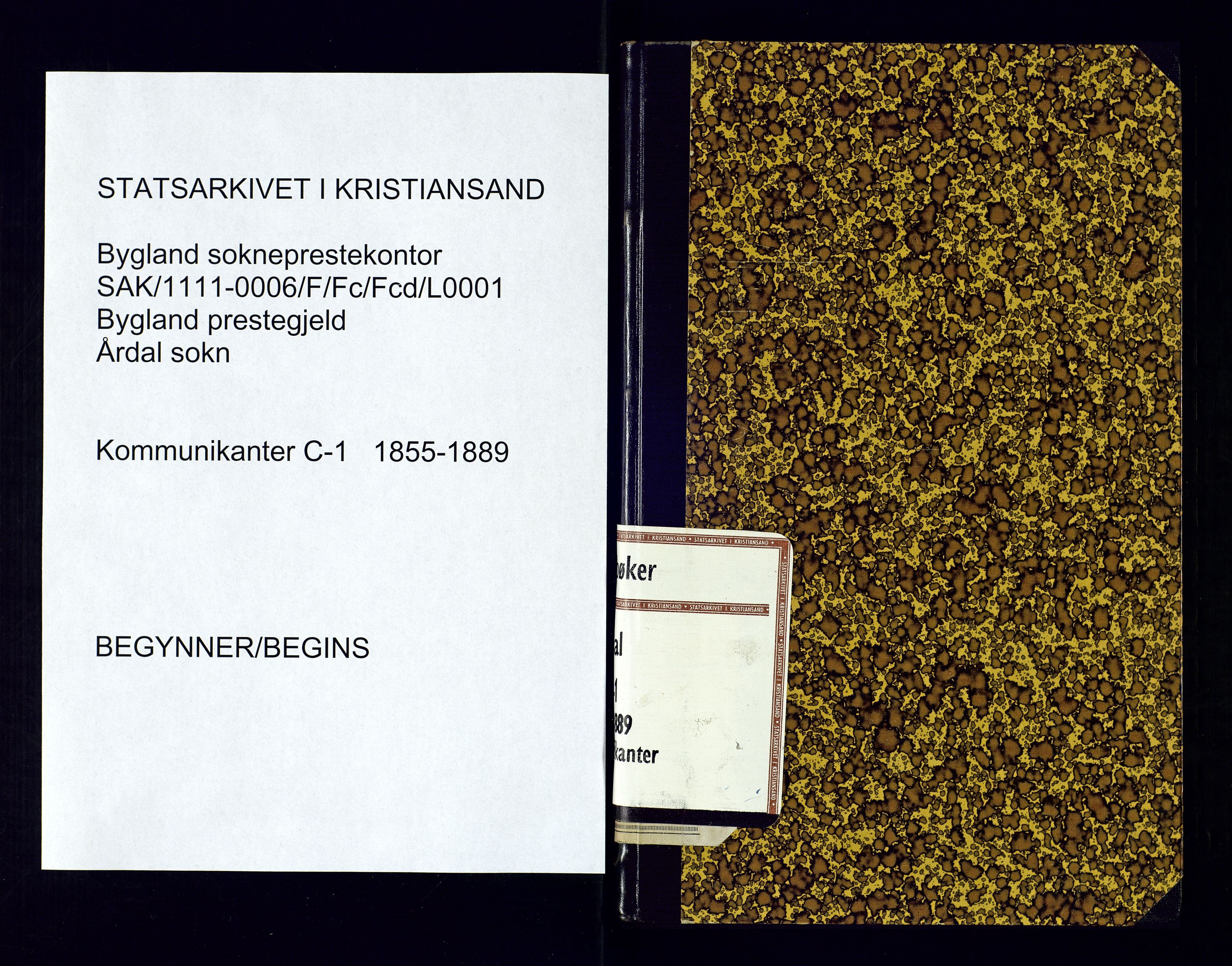 Bygland sokneprestkontor, SAK/1111-0006/F/Fc/Fcd/L0001: Kommunikantprotokoll nr. C-1, 1855-1889