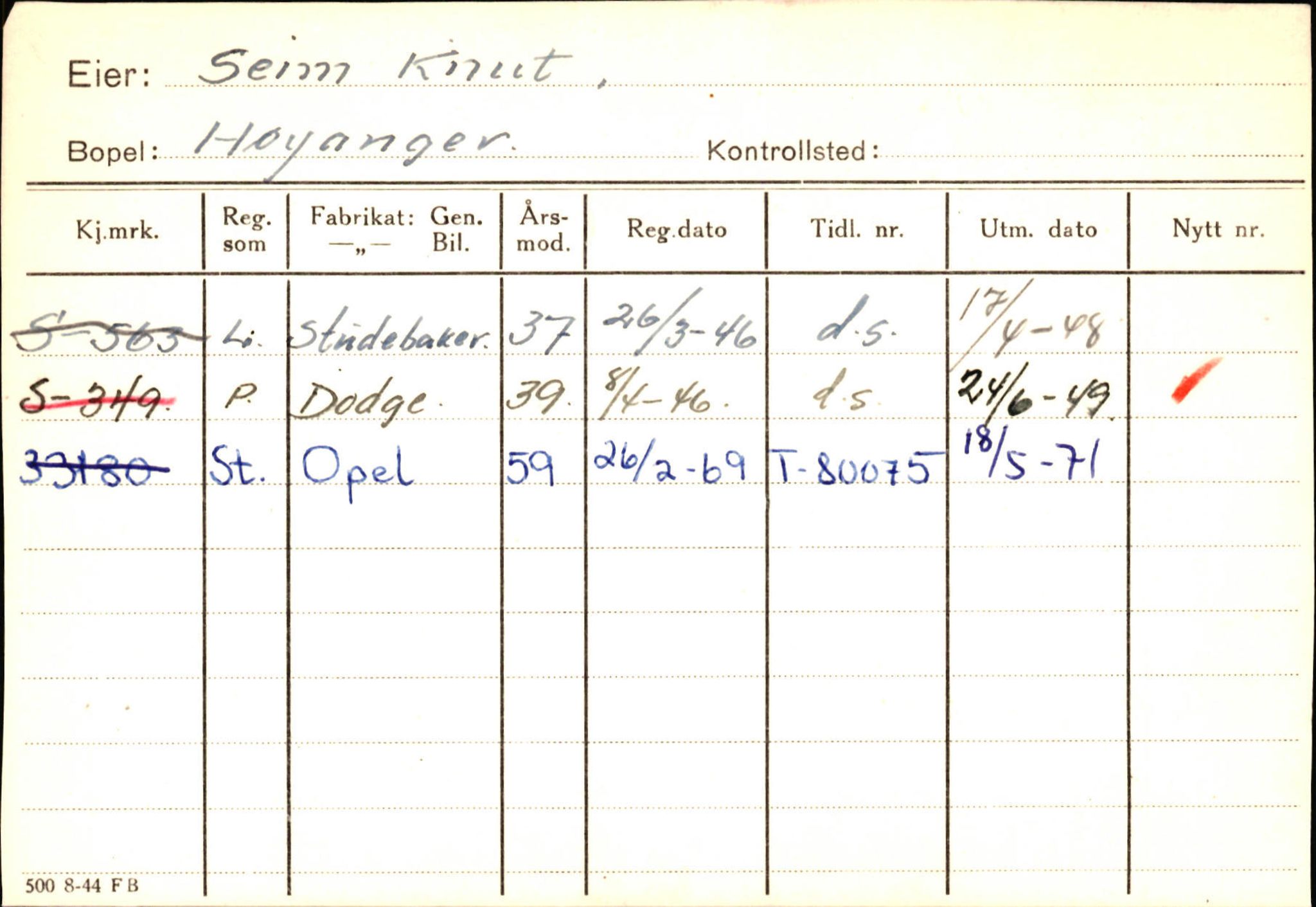 Statens vegvesen, Sogn og Fjordane vegkontor, SAB/A-5301/4/F/L0131: Eigarregister Høyanger P-Å. Stryn S-Å, 1945-1975, s. 178